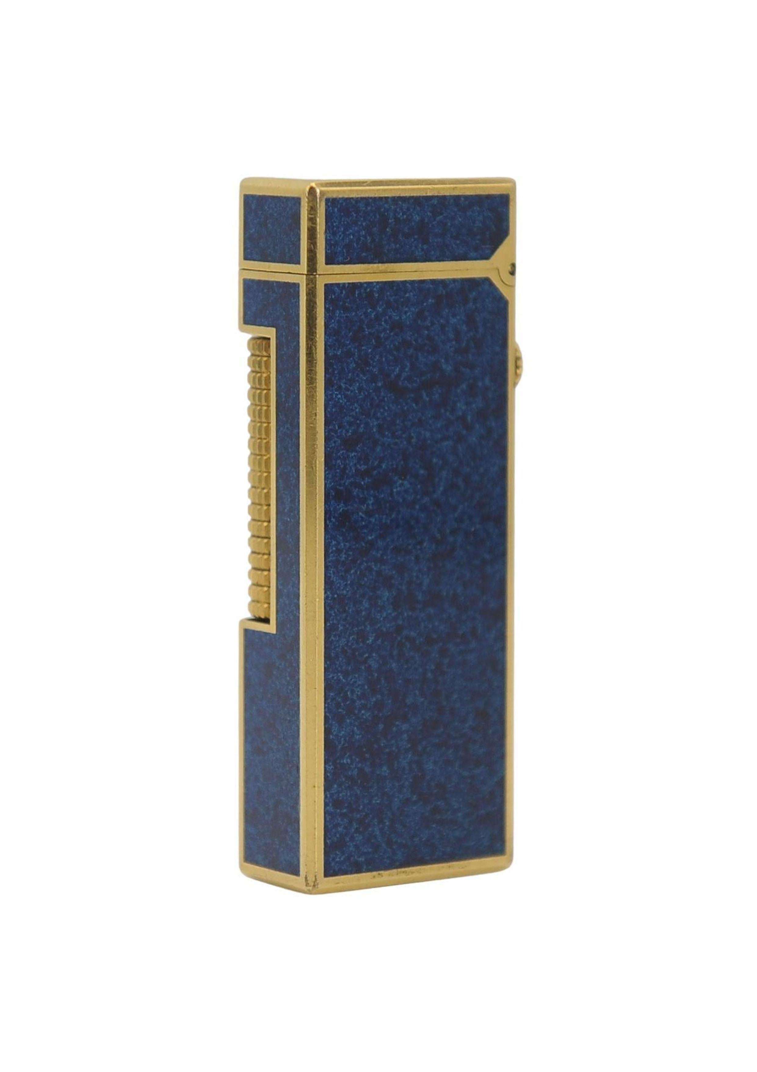 Accendino Dunhill Rollagas placcato in oro 18ct e laccato in marmo blu, imballato e revisionato in vendita 6