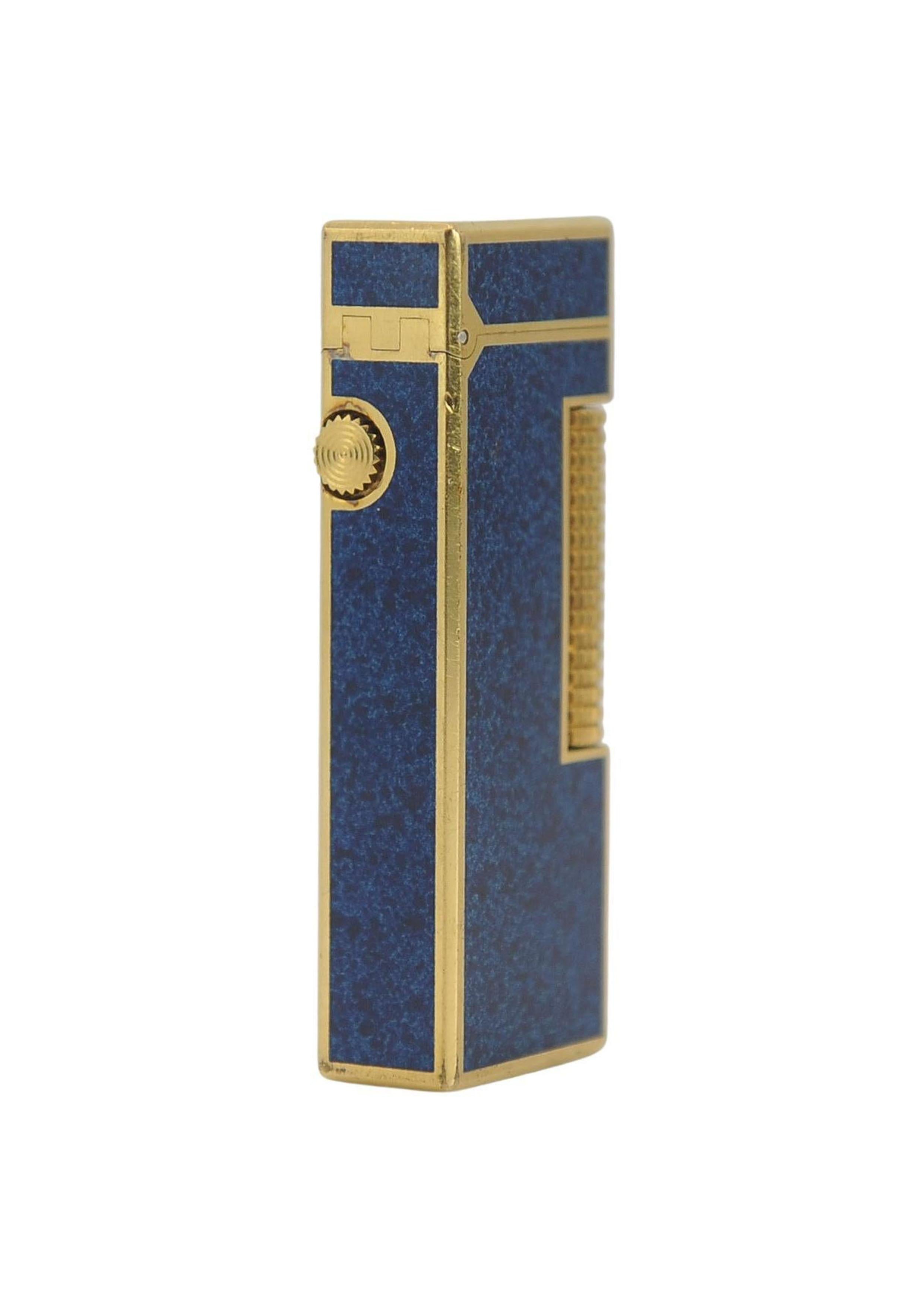 Accendino Dunhill Rollagas placcato in oro 18ct e laccato in marmo blu, imballato e revisionato in vendita 8