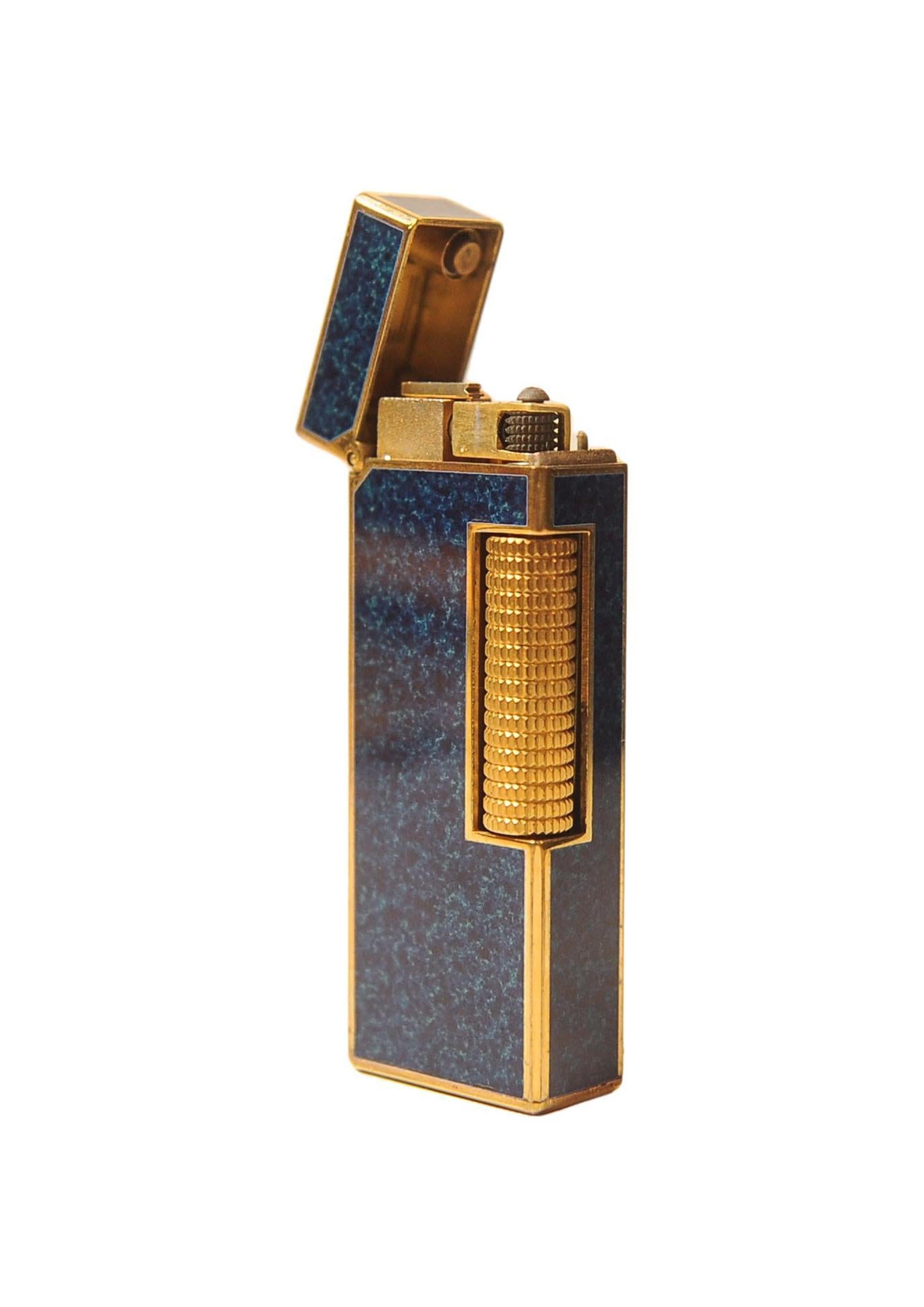 Dunhill Mechero Rollagas Lacado en Mármol Azul Chapado en Oro de 18 ct En Caja y Con Mantenimiento Suizo en venta