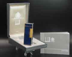 Dunhill 18ct Gold Plated Blue Marble Lacquered Rollagas Lighter Boxed, Serviced