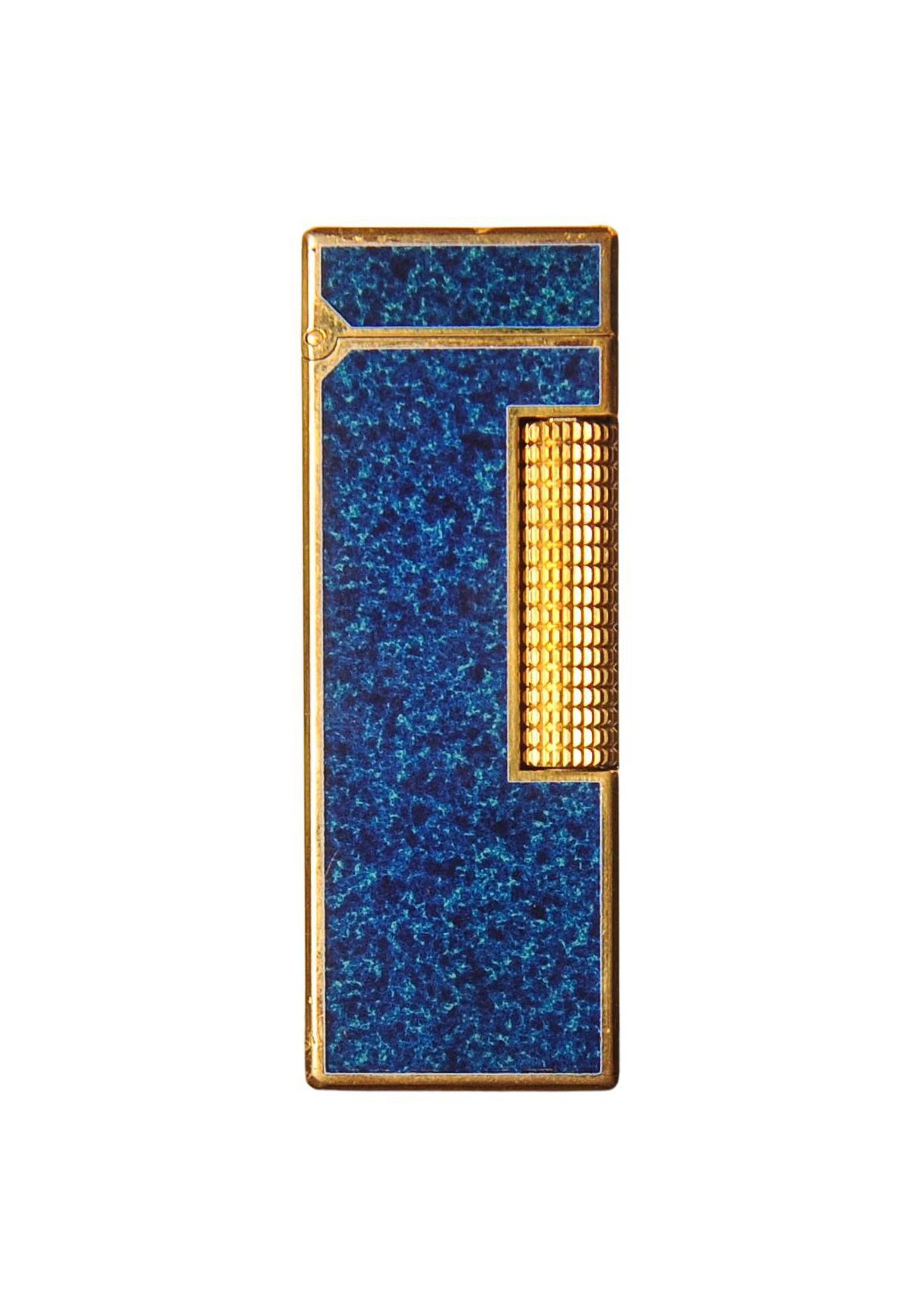 Dunhill Mechero Rollagas Lacado en Mármol Azul Chapado en Oro de 18 ct En Caja y Con Mantenimiento siglo XX en venta