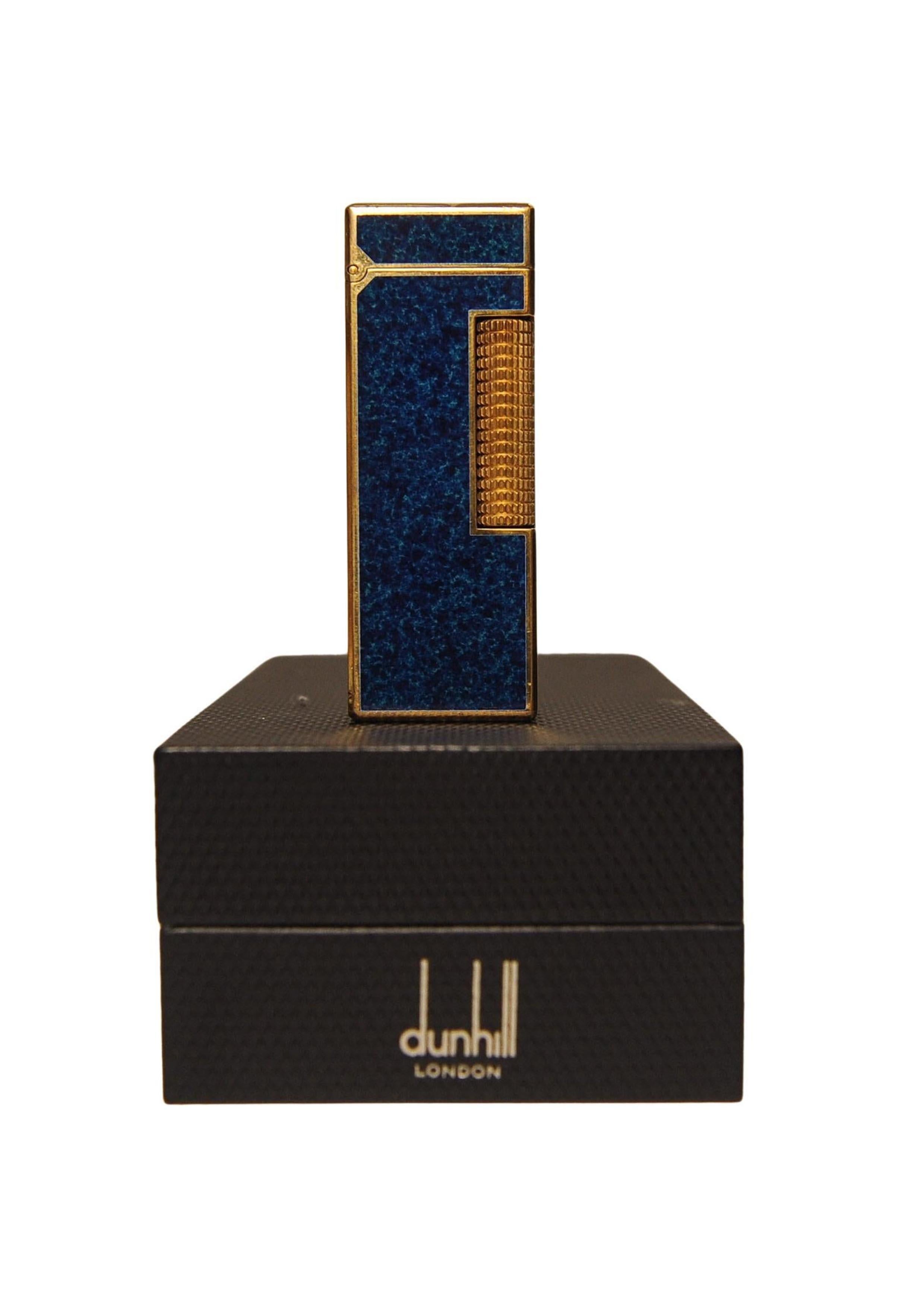 Dunhill Mechero Rollagas Lacado en Mármol Azul Chapado en Oro de 18 ct En Caja y Con Mantenimiento Chapado en oro en venta