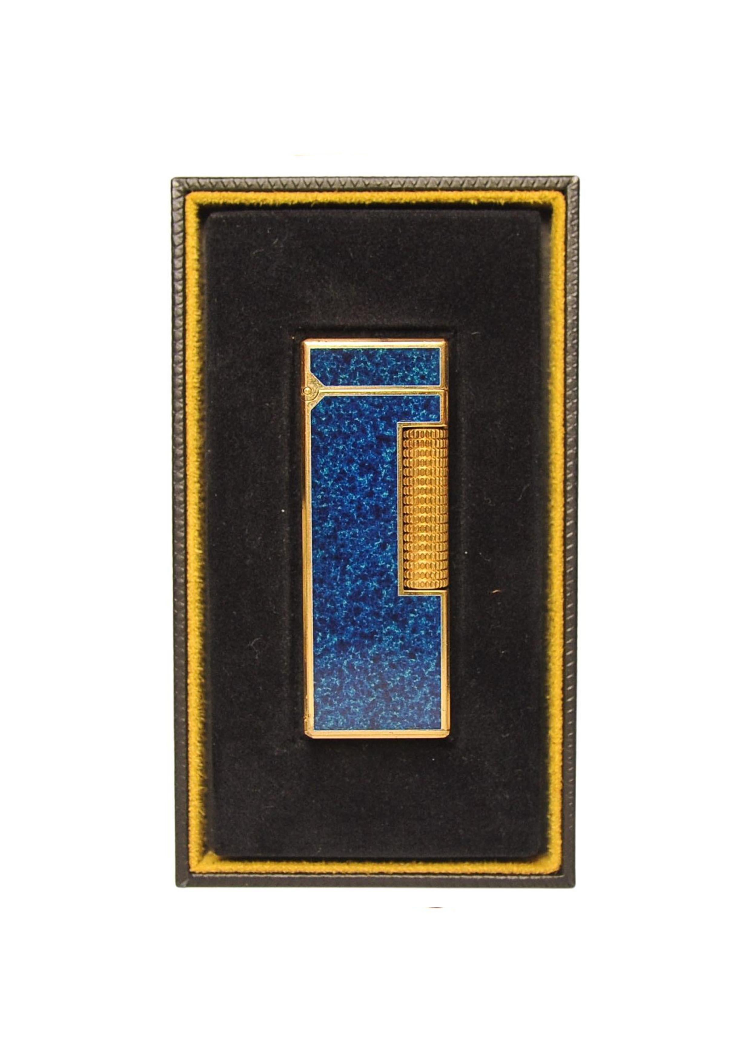 Dunhill Mechero Rollagas Lacado en Mármol Azul Chapado en Oro de 18 ct En Caja y Con Mantenimiento en venta 2