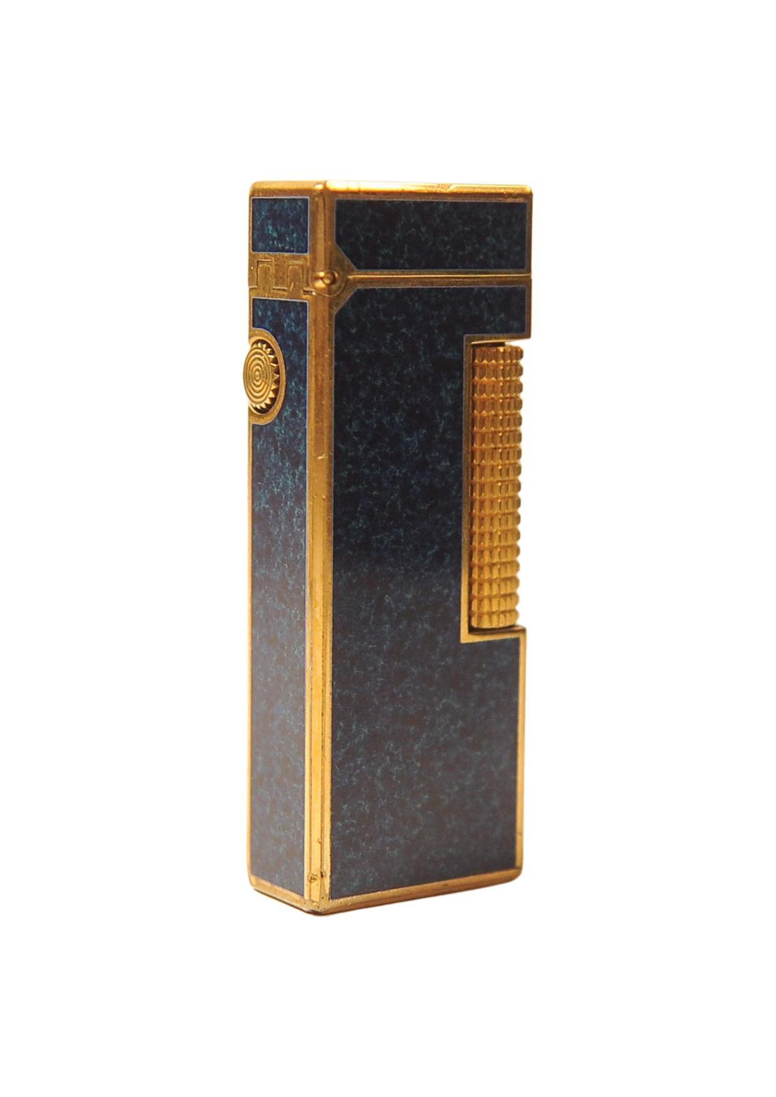 Dunhill Mechero Rollagas Lacado en Mármol Azul Chapado en Oro de 18 ct En Caja y Con Mantenimiento en venta 3