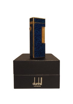 Accendino Dunhill Rollagas placcato in oro 18ct e laccato in marmo blu, imballato e revisionato