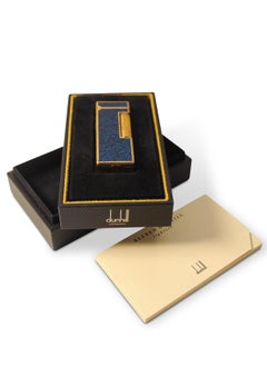 Dunhill 18ct Gold Plated Blue Marble Lacquered Rollagas Lighter Boxed & Serviced