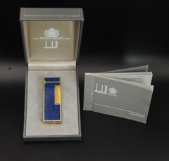 Dunhill 18ct Gold Plated Blue Marble Lacquered Rollagas Lighter Boxed & Serviced