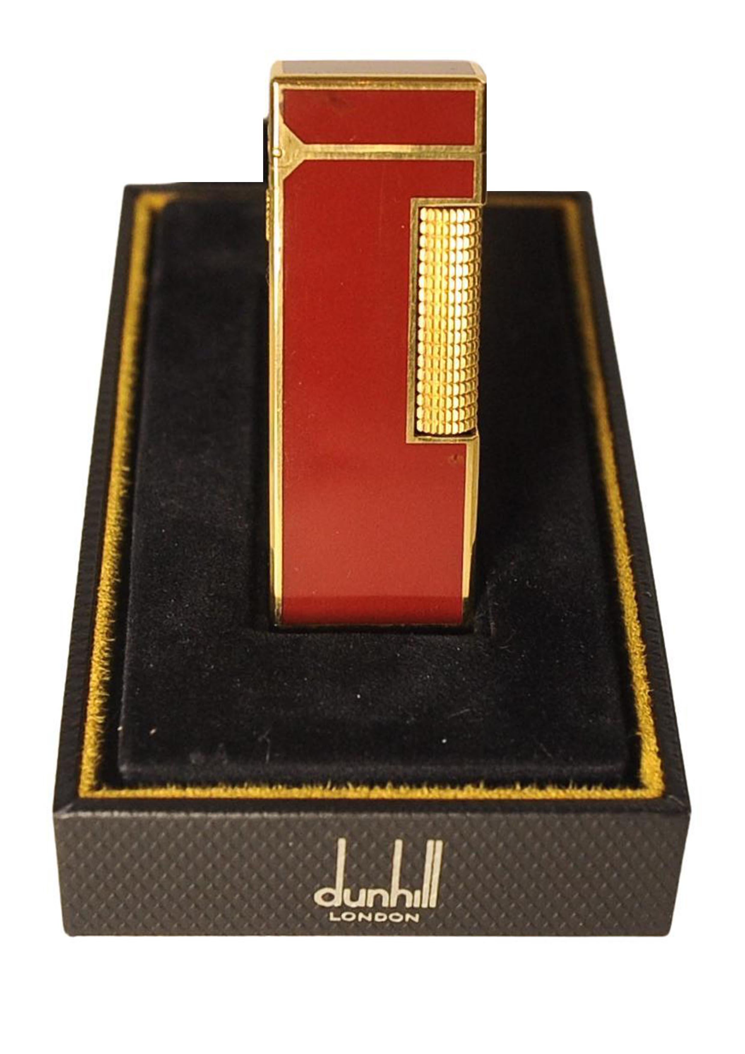 Dunhill 18ct Gold Plated Red Lacquered Rollagas Classic Lighter Boxed & Serviced en vente 5