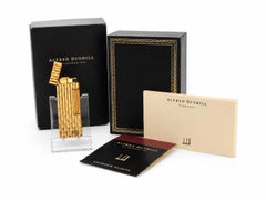Dunhill 18ct Gold Plated Rollagas Bark Effect Pocket Cigarette Lighter And Box