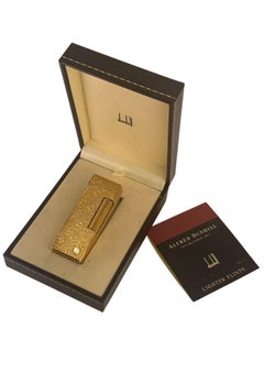 Dunhill 18ct Gold Plated Rollagas Bark Effect Pocket Cigarette Lighter And Box