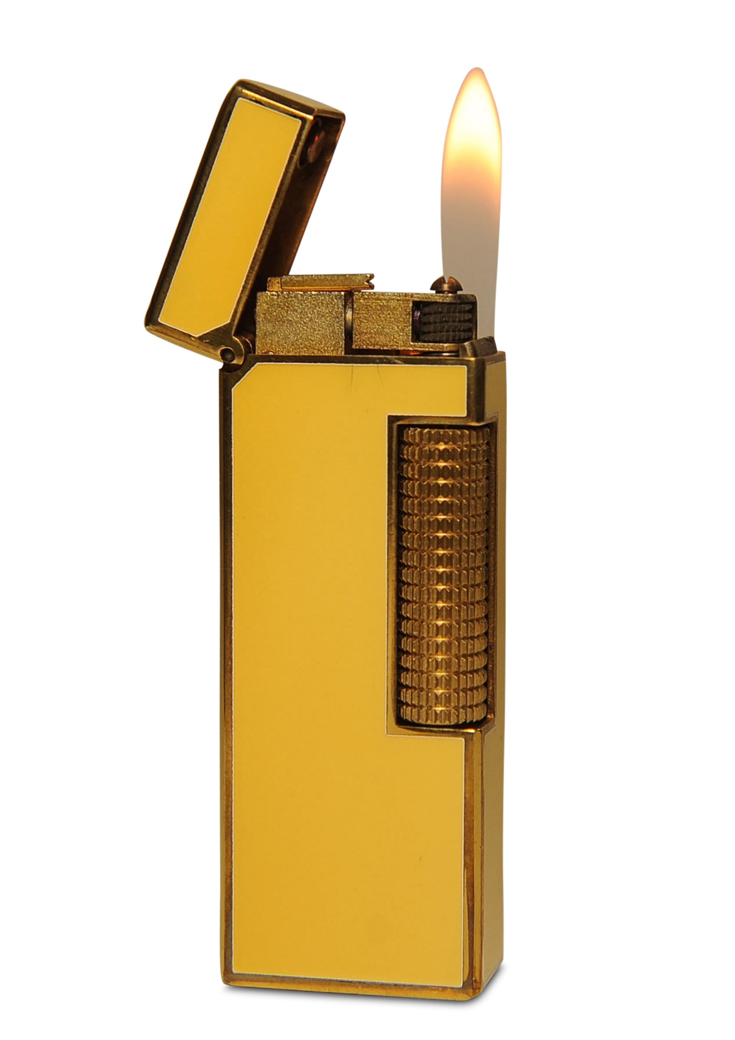 Dunhill 18ct Gold Plated Yellow Lacquered Rollagas Lighter Serviced Working en vente 3