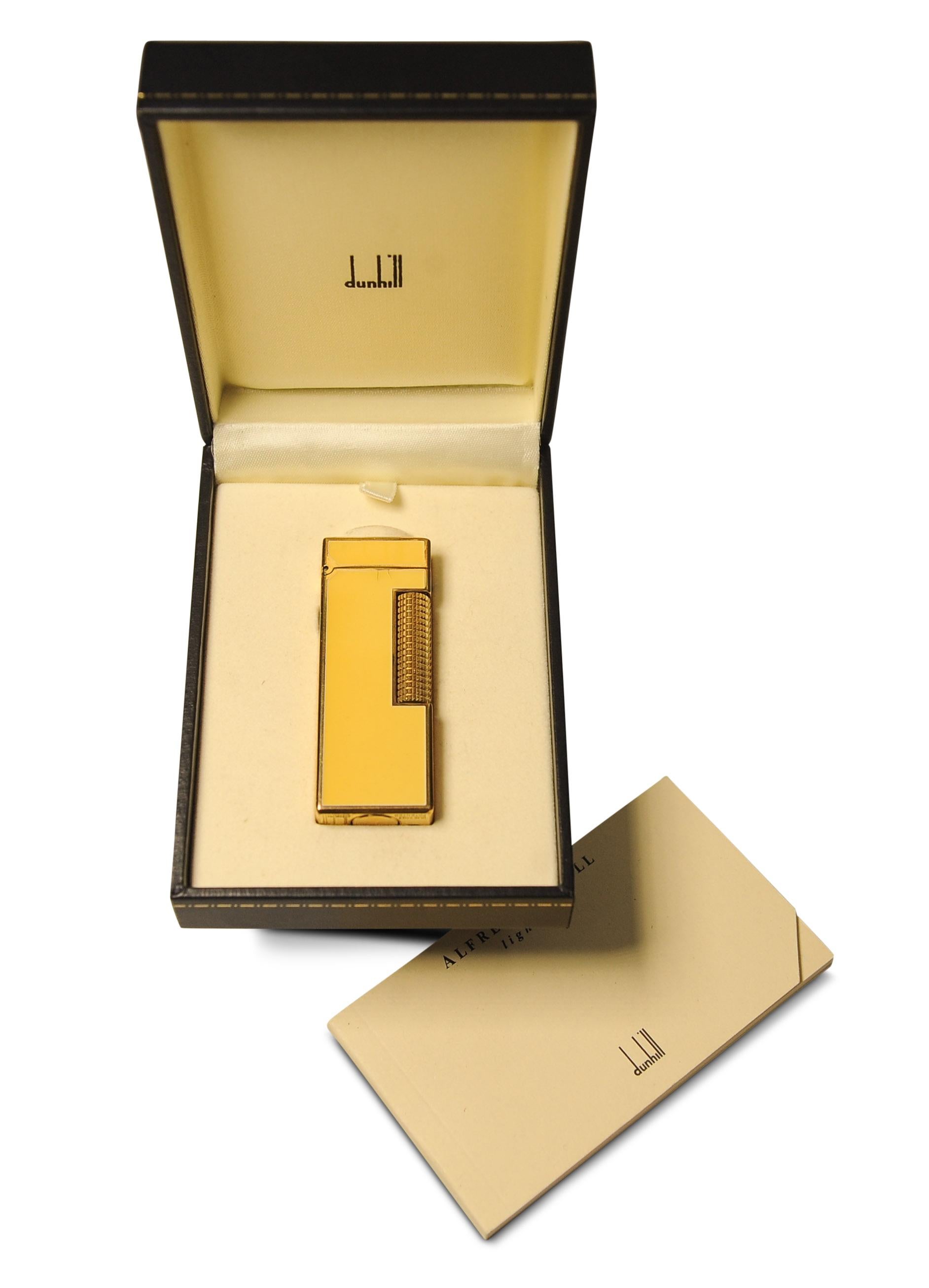 Dunhill 18ct Gold Plated Yellow Lacquered Rollagas Lighter Serviced Working