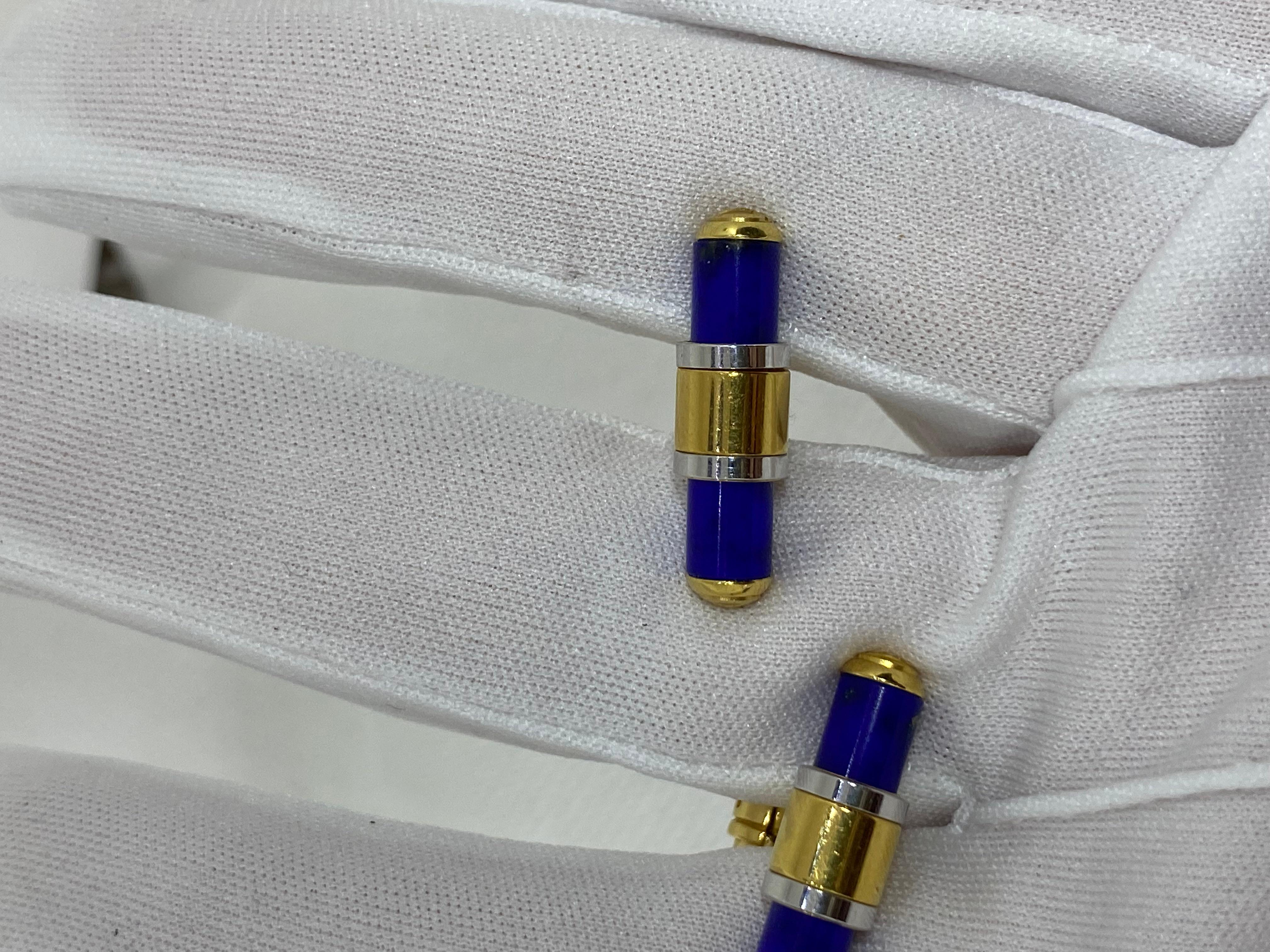 Dunhill 18K Yellow Gold Lapis Lazuli Cufflinks In Good Condition In Forest Hills, NY
