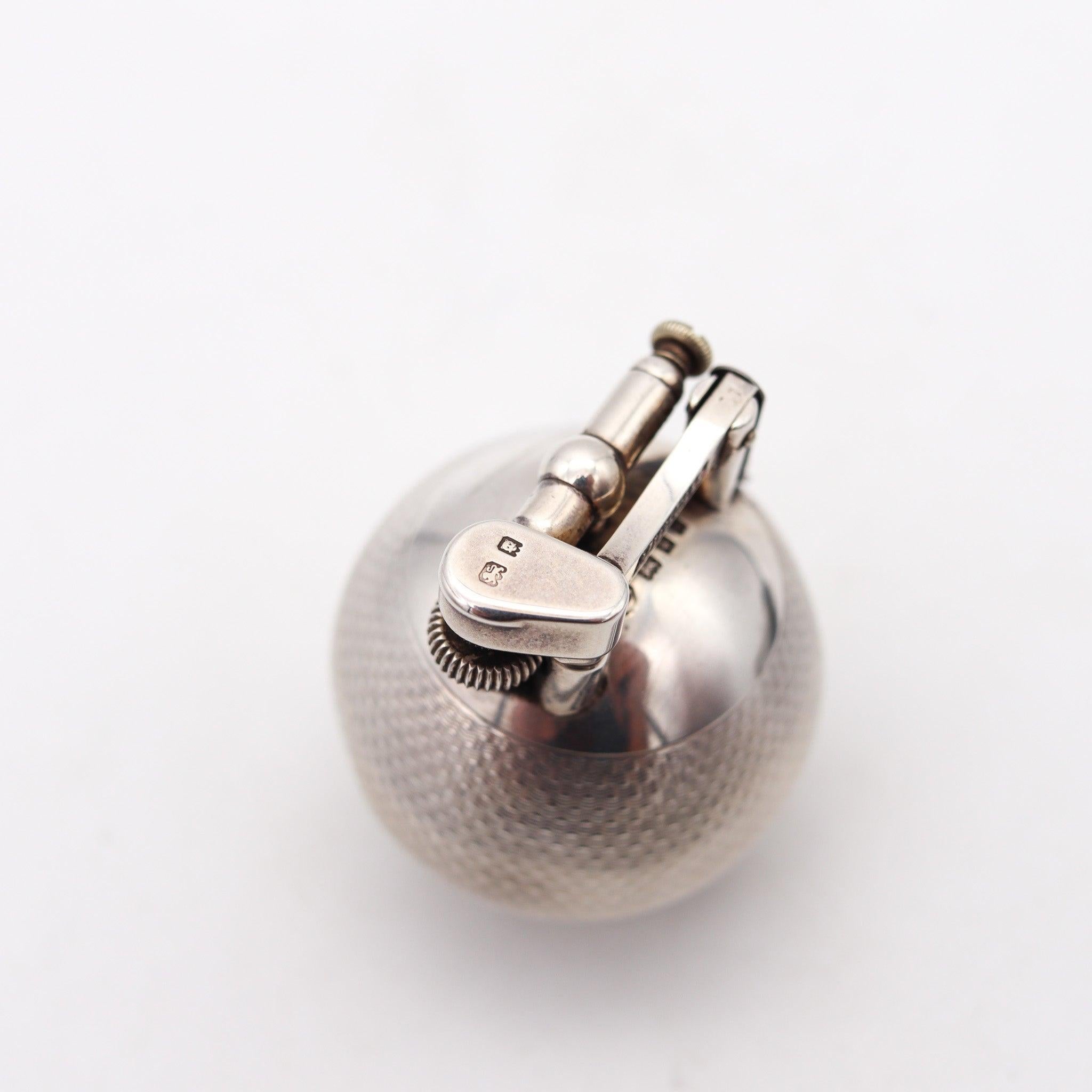 Hand-Crafted DUNHILL 1929 Ball Petrol Desk Lighter In Solid .925 Sterling Silver Guilloche