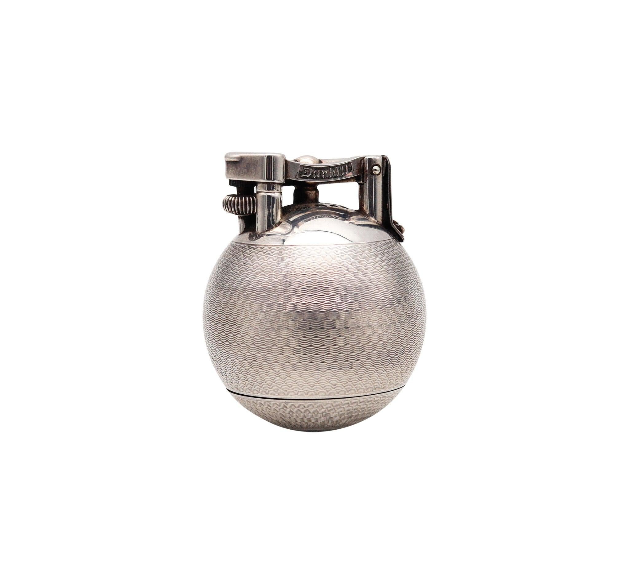 DUNHILL 1929 Ball Petrol Desk Lighter In Solid .925 Sterling Silver Guilloche In Excellent Condition In Miami, FL