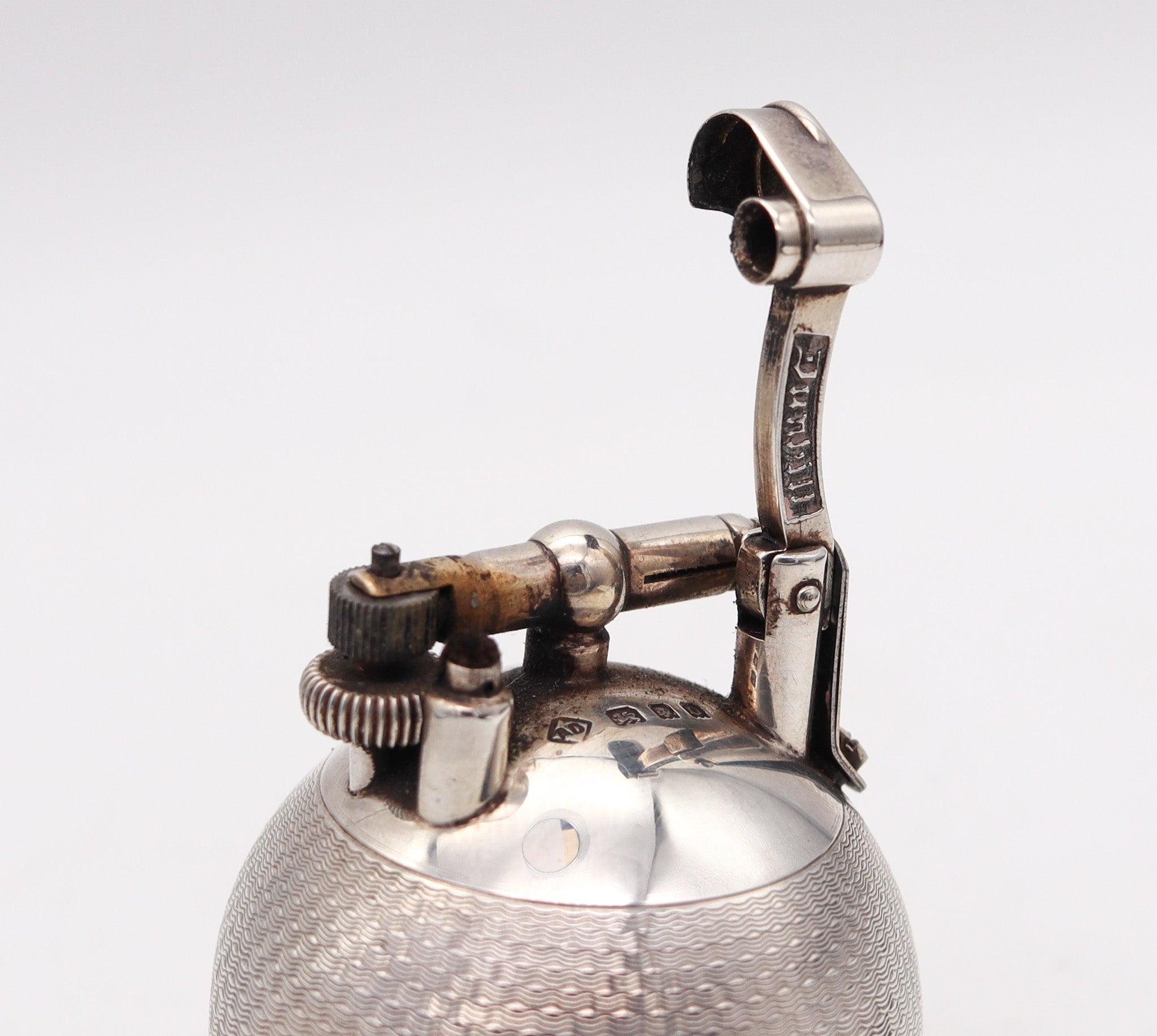 Early 20th Century DUNHILL 1929 Ball Petrol Desk Lighter In Solid .925 Sterling Silver Guilloche