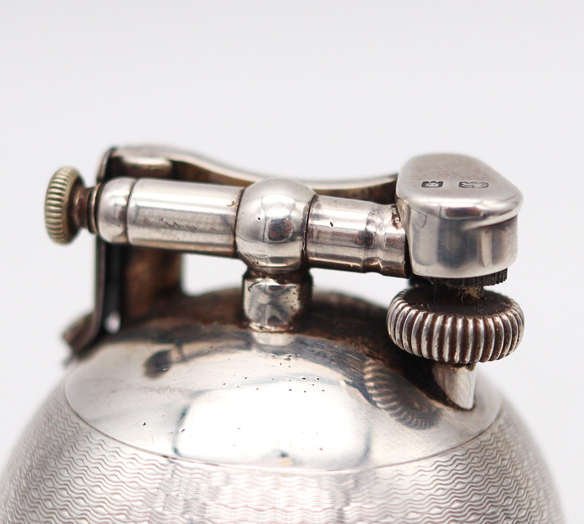 DUNHILL 1929 Ball Petrol Desk Lighter In Solid .925 Sterling Silver Guilloche 1