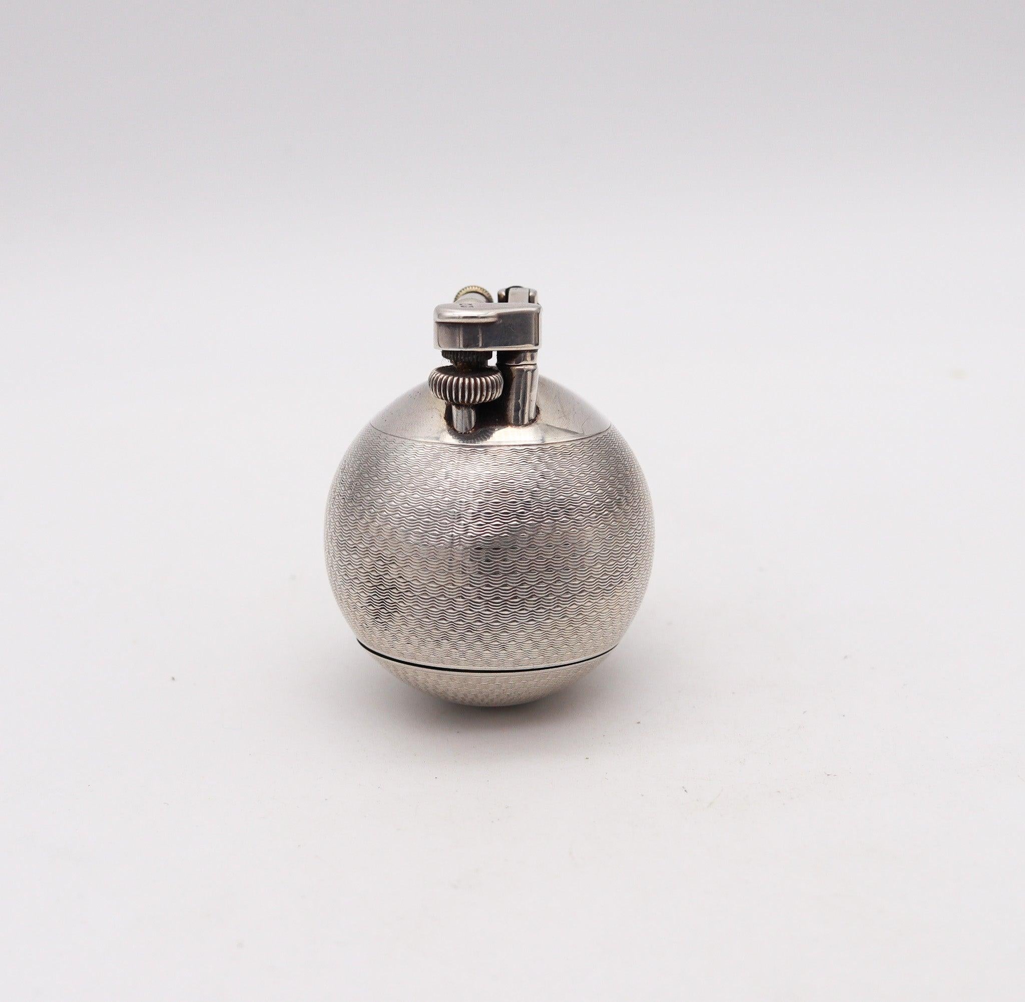 DUNHILL 1929 Ball Petrol Desk Lighter In Solid .925 Sterling Silver Guilloche 2