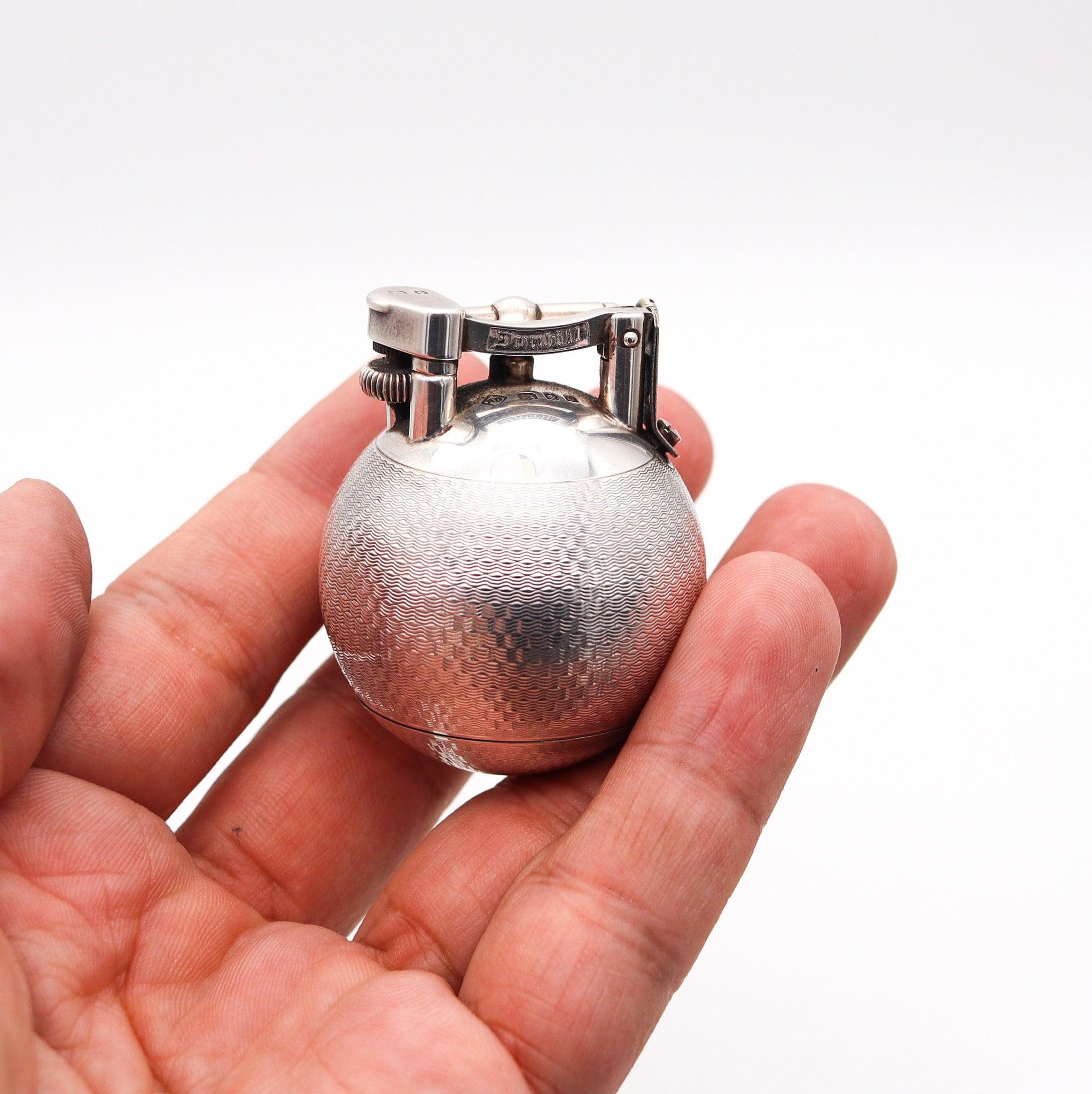 DUNHILL 1929 Ball Petrol Desk Lighter Solid .925 Sterling Silver With Guilloche 6