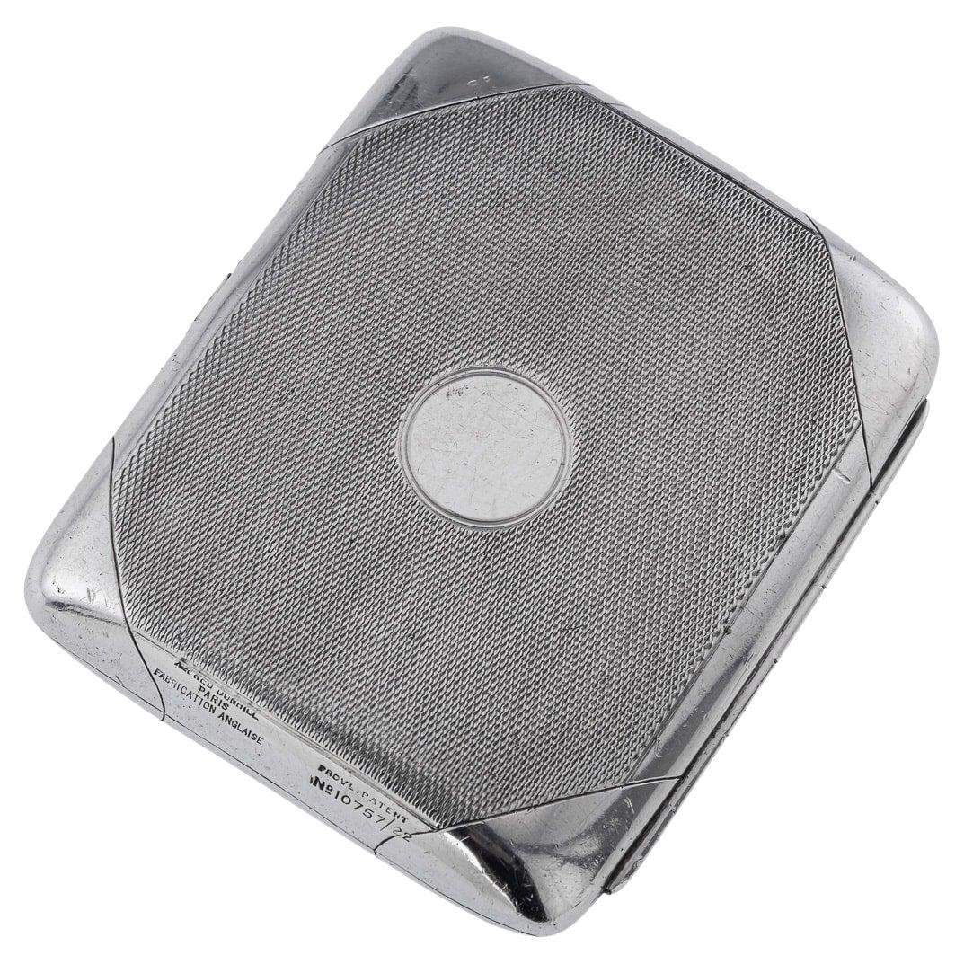 Dunhill 20th Century Silver Plated Cigarette Case Shaped Hip Flask c.1920 For Sale