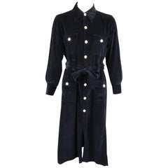 DUNHILL 40 Navy Solid Velvet Belted Coat