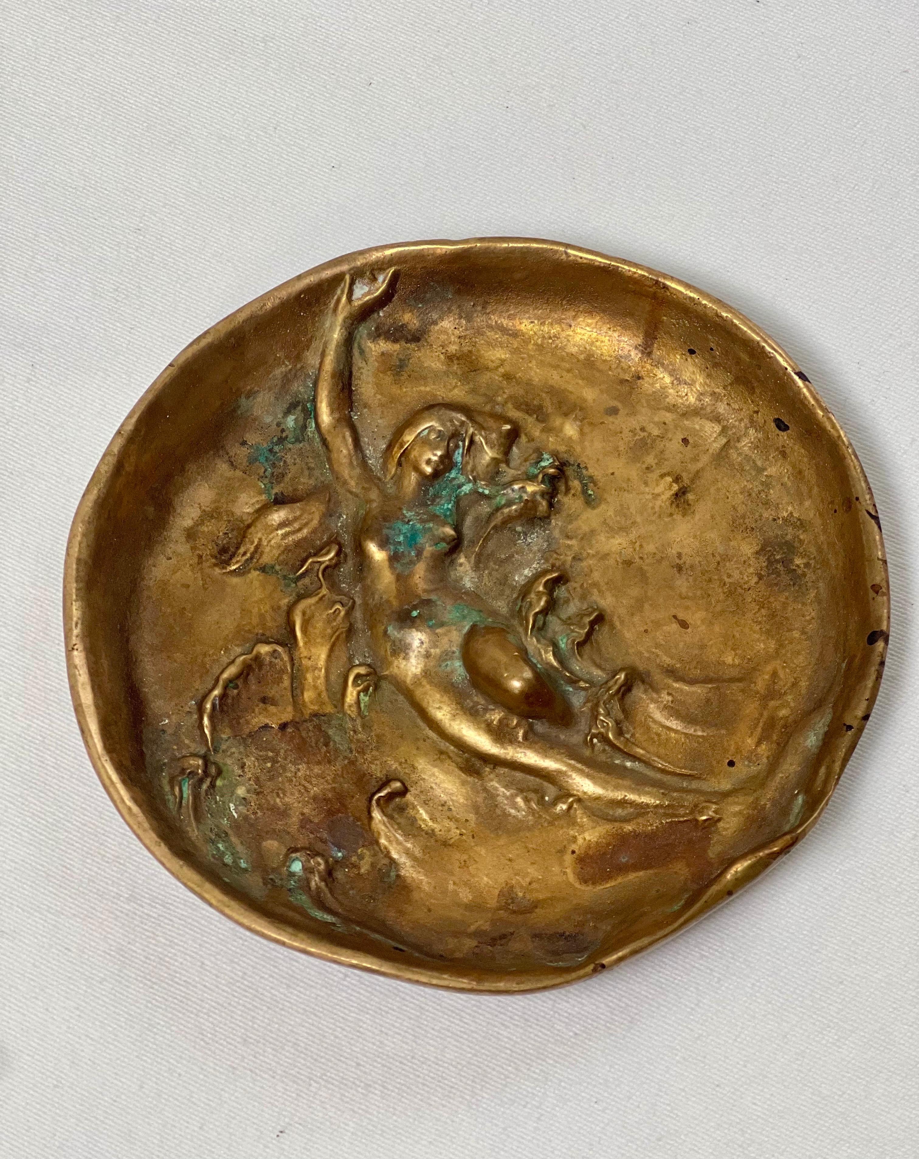 English Dunhill Art Nouveau Patinated Bronze Dish Vide Poche Ashtrays For Sale