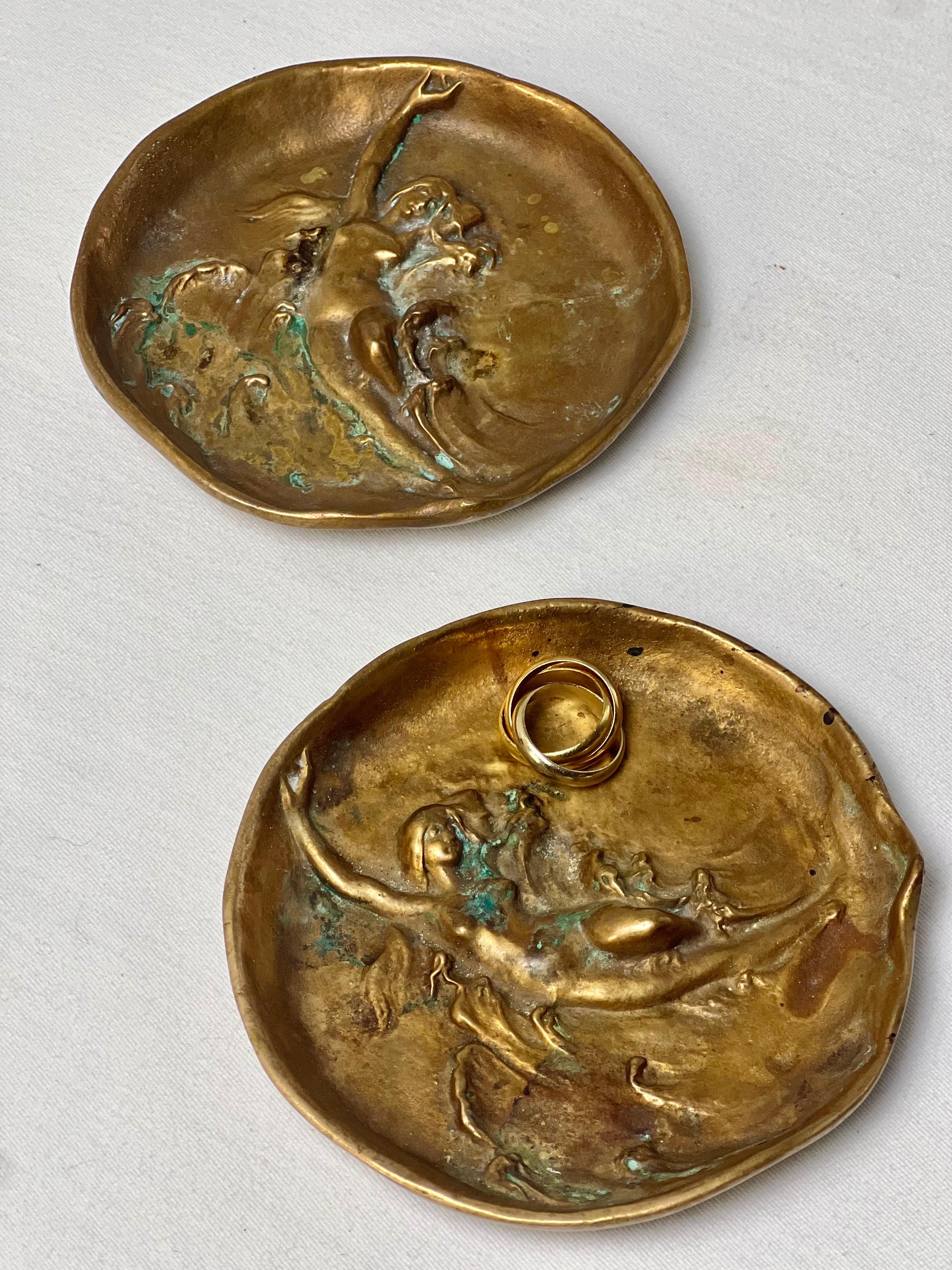 Dunhill Art Nouveau Patinated Bronze Dish Vide Poche Ashtrays For Sale 2