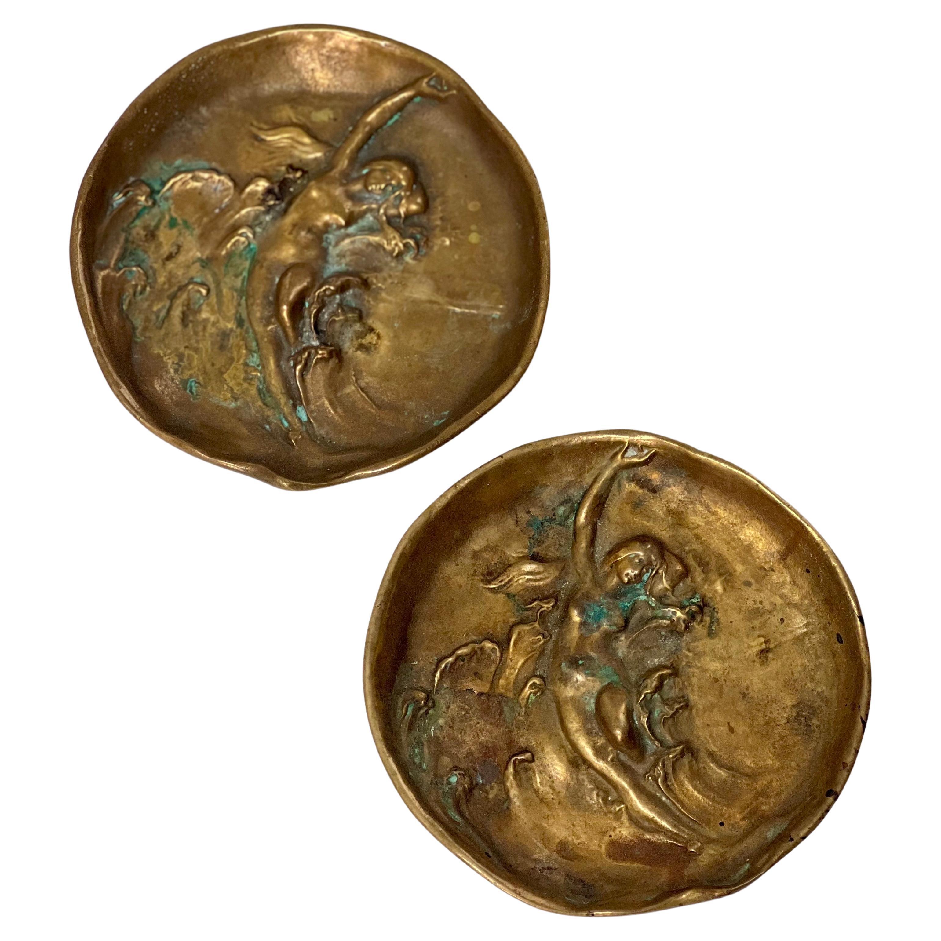 Dunhill Art Nouveau Patinated Bronze Dish Vide Poche Ashtrays