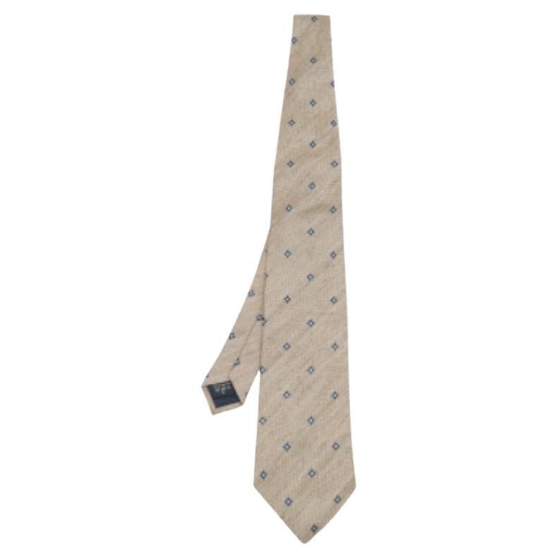 Dunhill Beige Diamond Patterned Silk & Linen Tie For Sale