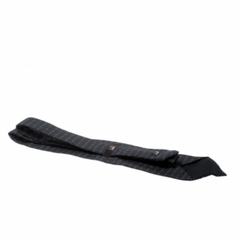 Nero Cravatta Dunhill in seta jacquard con motivo a griglia nera e grigia in vendita