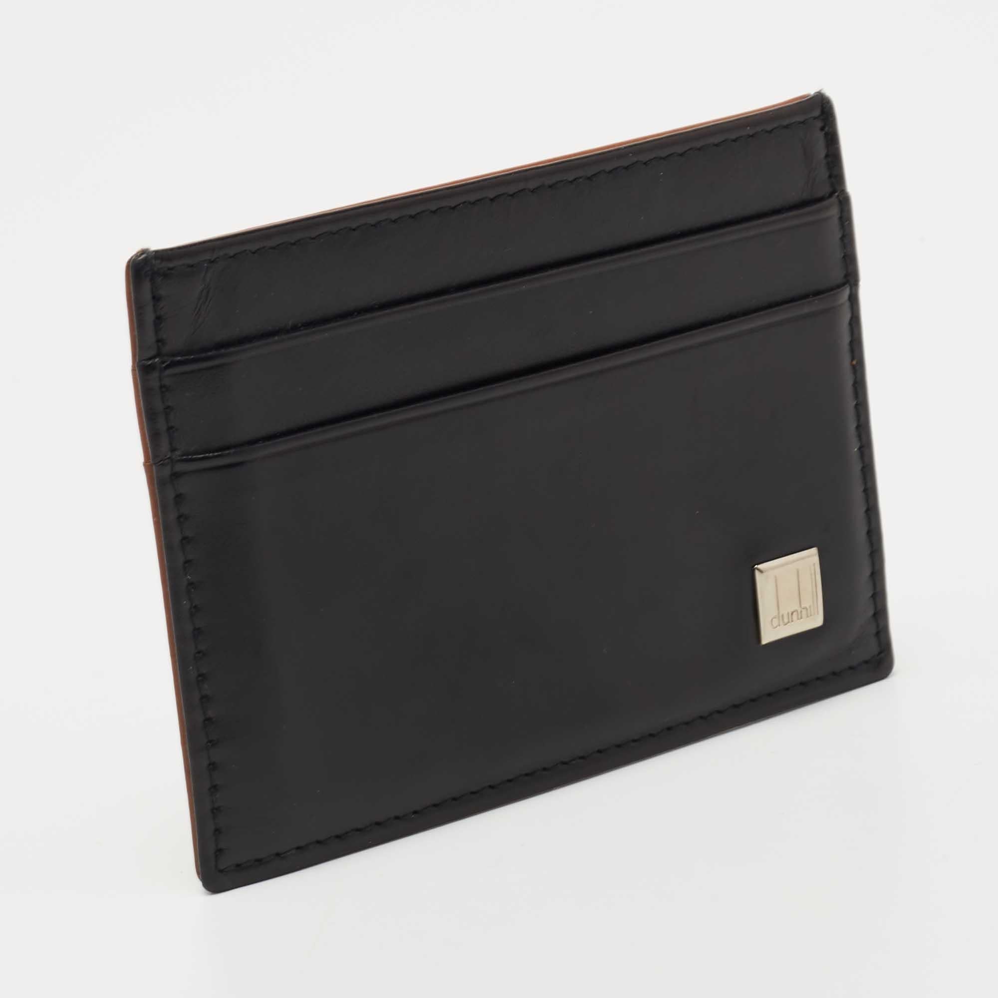 Dunhill Black/Brown Leather Card Holder In Good Condition For Sale In Dubai, Al Qouz 2