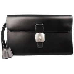 DUNHILL Armband-Clutch aus schwarzem Leder mit silbernem Verschluss