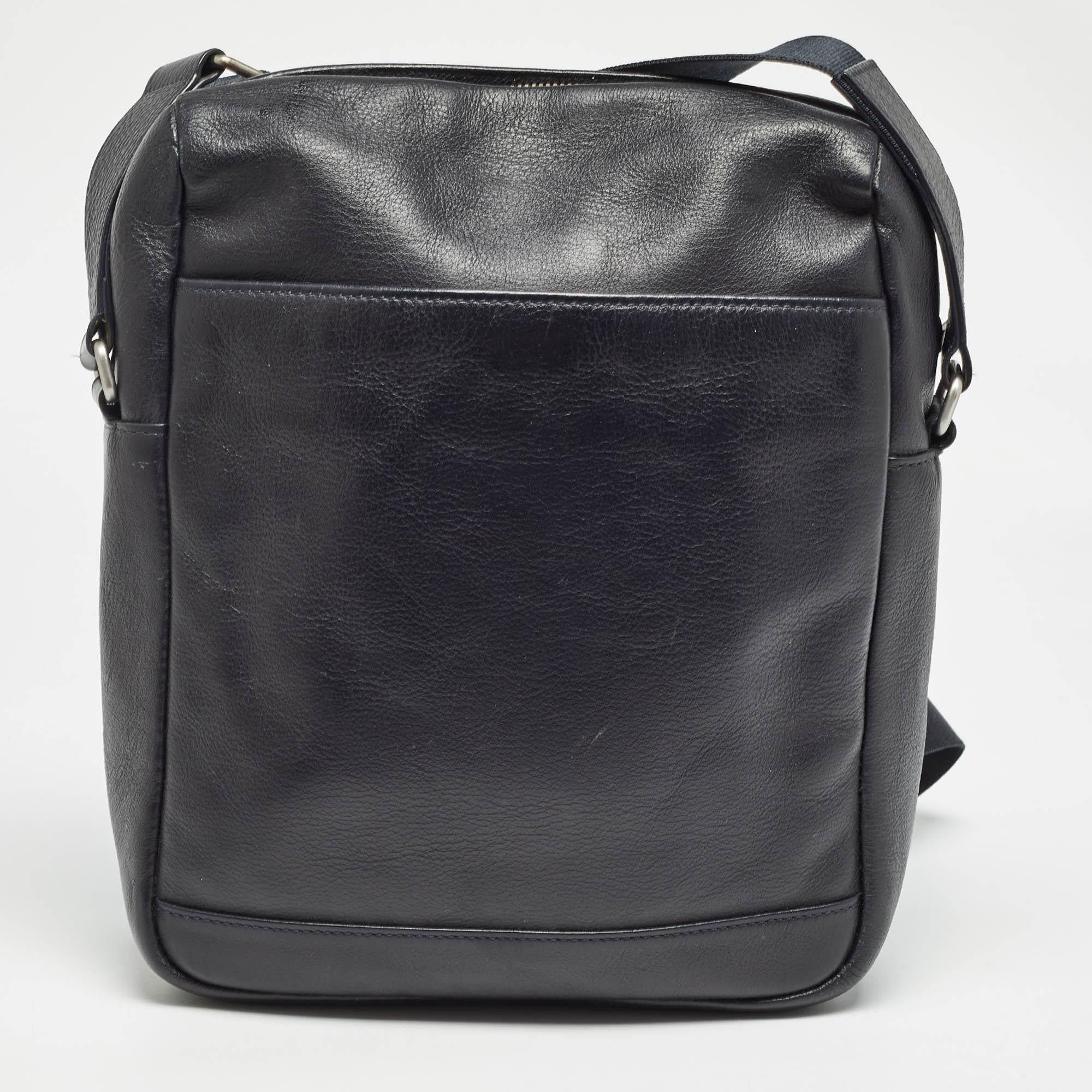 De los hombres Bolso Mensajero Dunhill Negro Piel con Cremallera