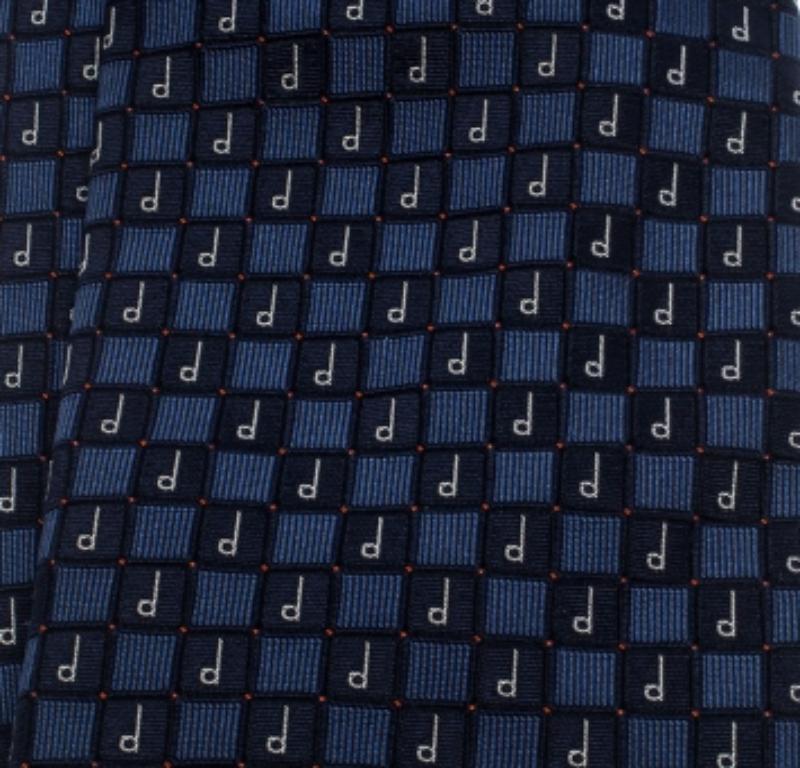 Dunhill Blue Logo Jacquard Silk Tie Negro en venta