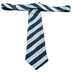Dunhill Blue Silk Linen Striped Denim Pattern Tie