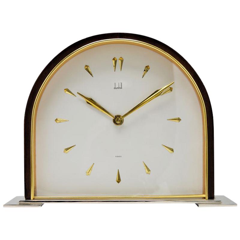 Dunhill Brass and Wood Domed Desk Clock, circa 1940s