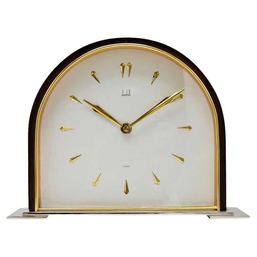 Dunhill Brass and Wood Domed Desk Clock, circa 1940s For Sale