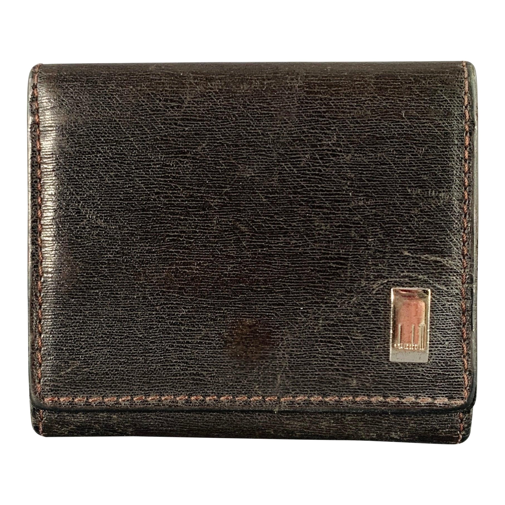 DUNHILL Cartera de Piel Marrón Plateada Texturizada