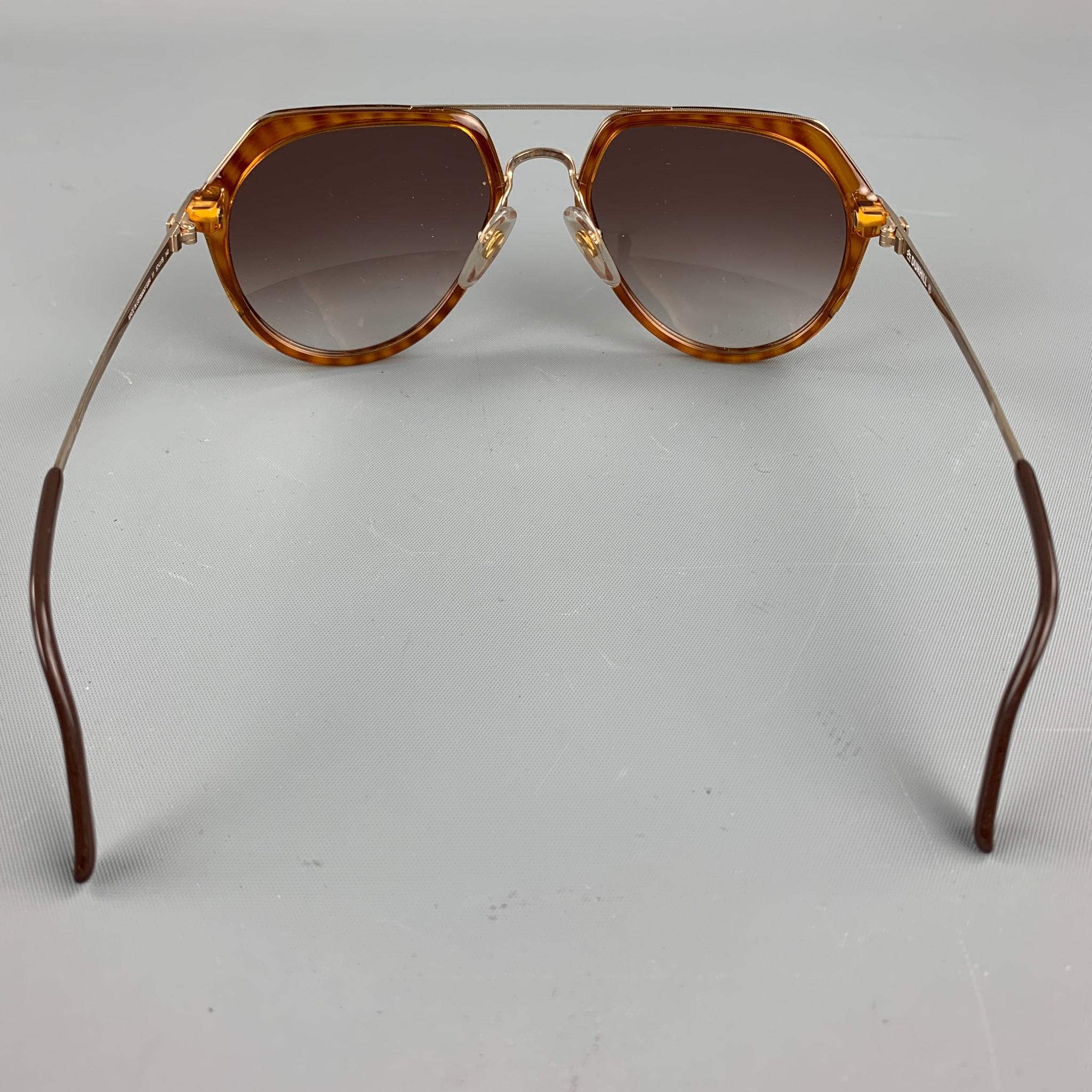 DUNHILL Brown Tortoise Acetate & Metal Drop Sunglasses 1