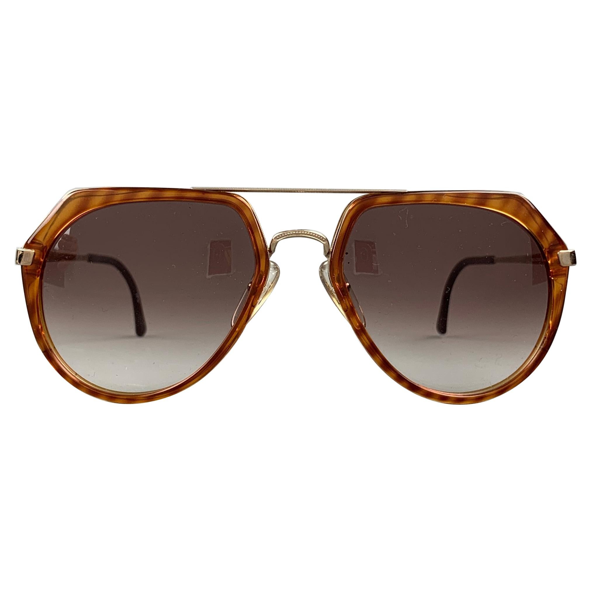 DUNHILL Brown Tortoise Acetate & Metal Drop Sunglasses