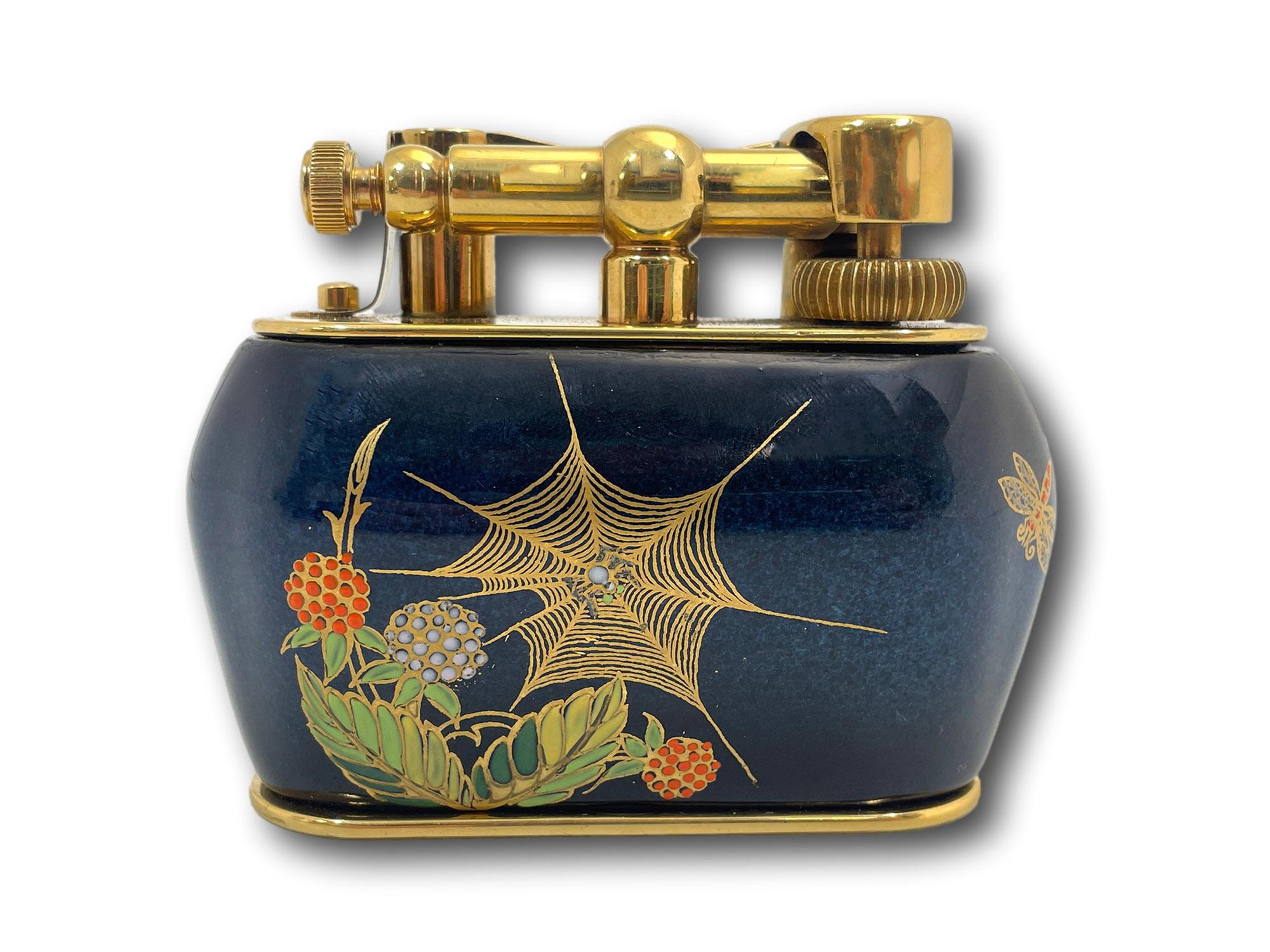 Gold Plate Dunhill Carlton Ware Spider Web Table Lighter For Sale