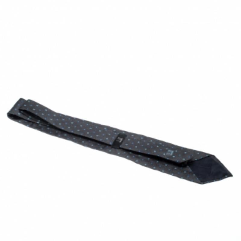 Nero Cravatta Dunhill in seta jacquard grigio antracite con motivo quadrato in vendita