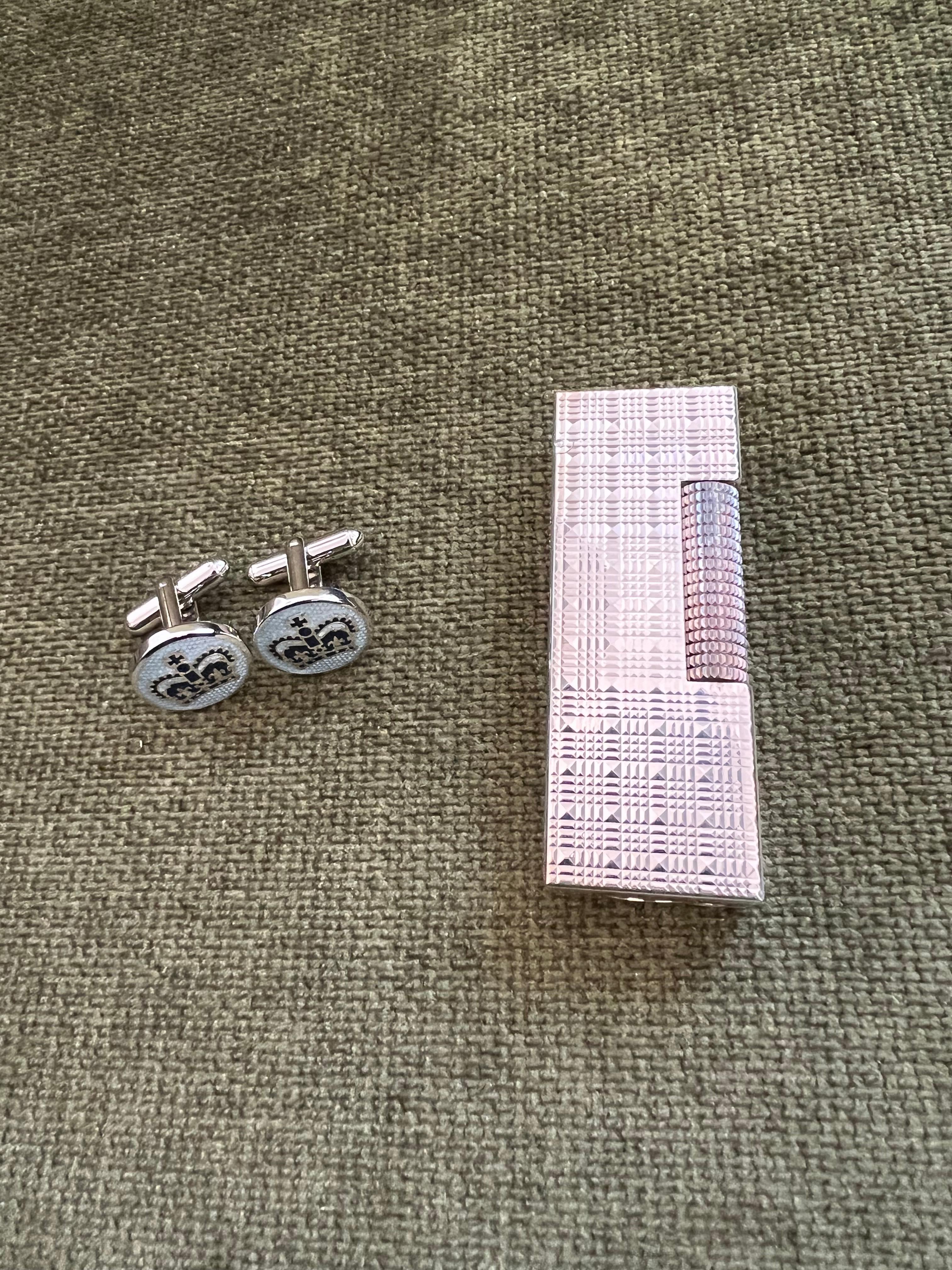 Dunhill Cigarette Case & Lighter, Katharine Hamnett Tie Clip & Cufflinks Set For Sale 1