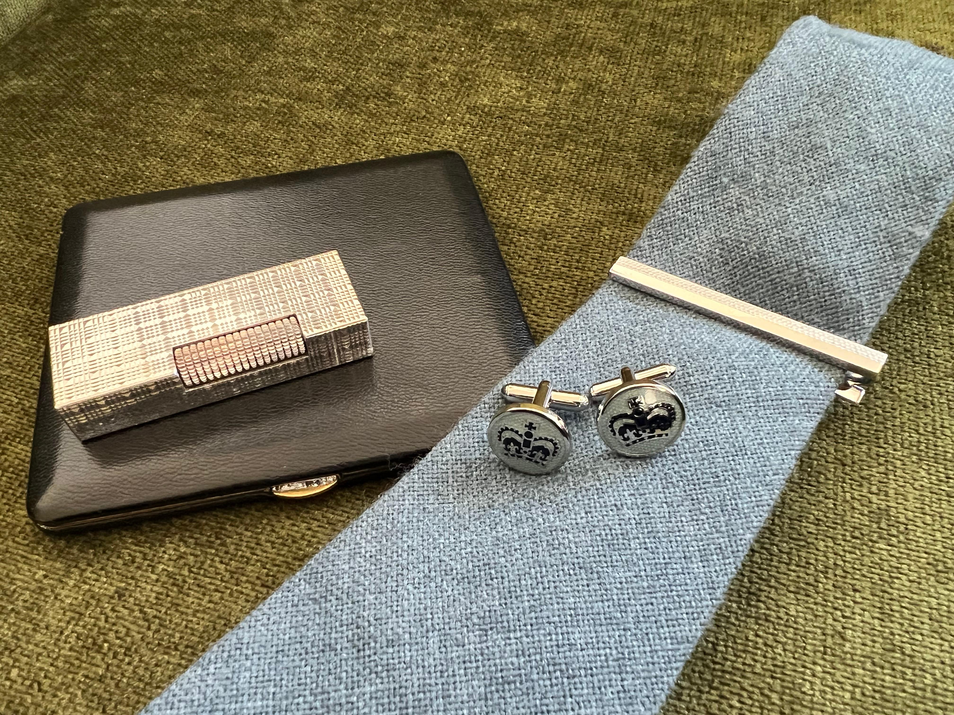 Dunhill Cigarette Case & Lighter, Katharine Hamnett Tie Clip & Cufflinks Set For Sale 4