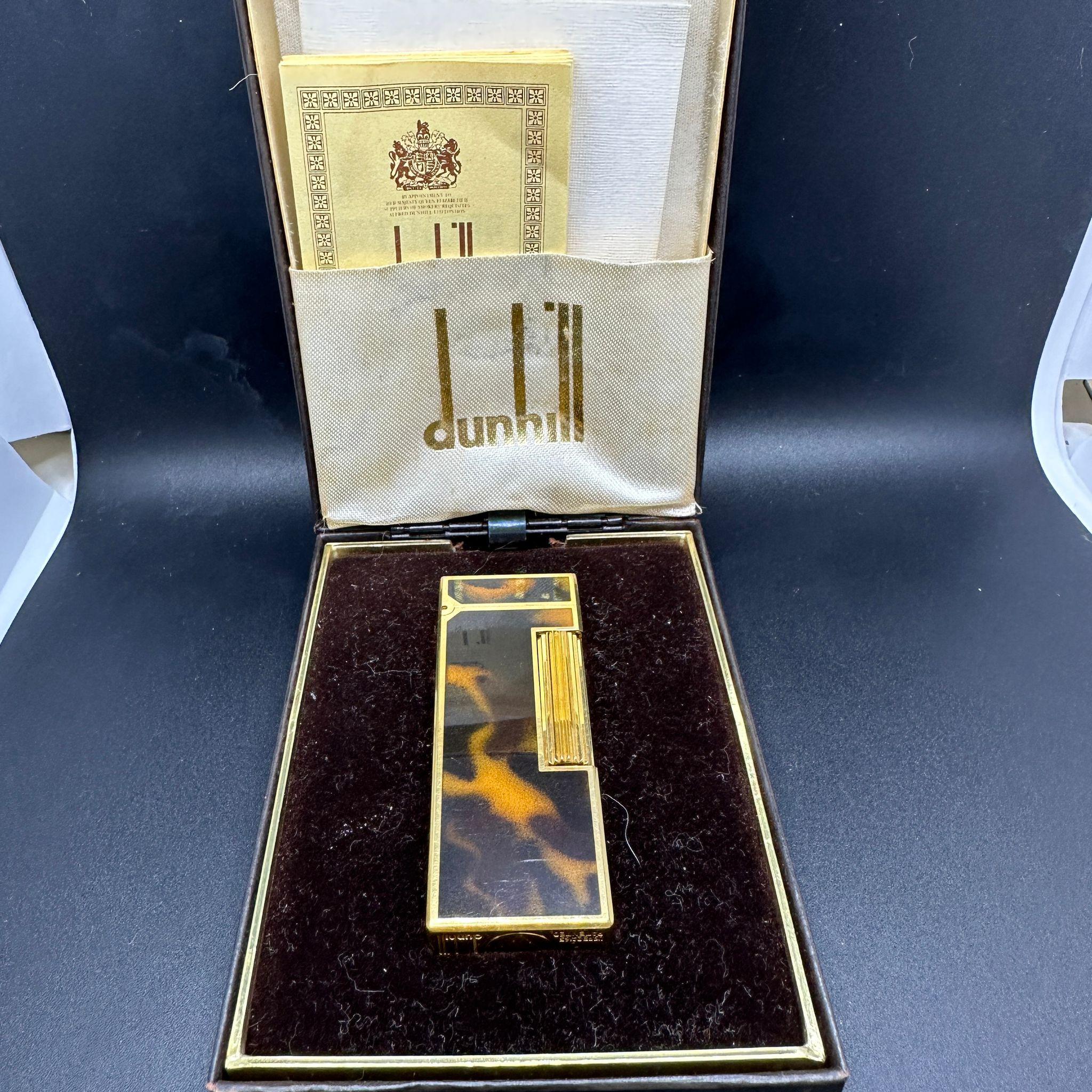 Dunhill circa 1980 Vintage Gold Plated & Tortoiseshell Resin Lighter In Excellent Condition In New York, NY