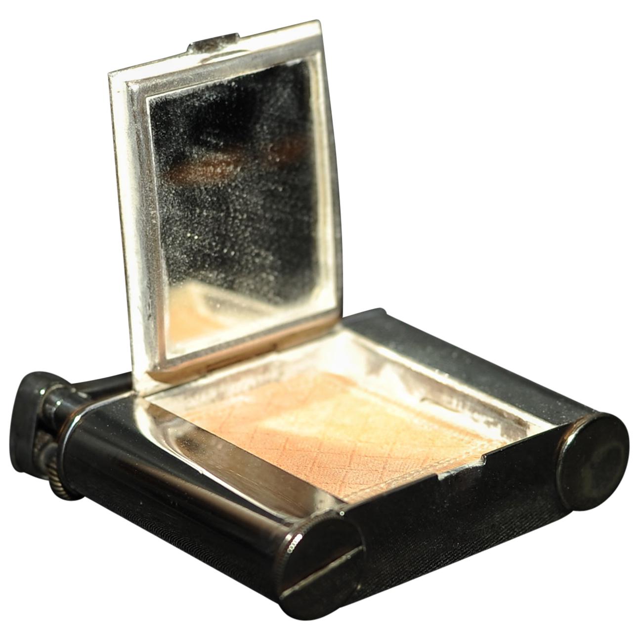 Dunhill Compact Silver Plate Petrol Lighter 1930s, Working with Mirror Intact For Sale