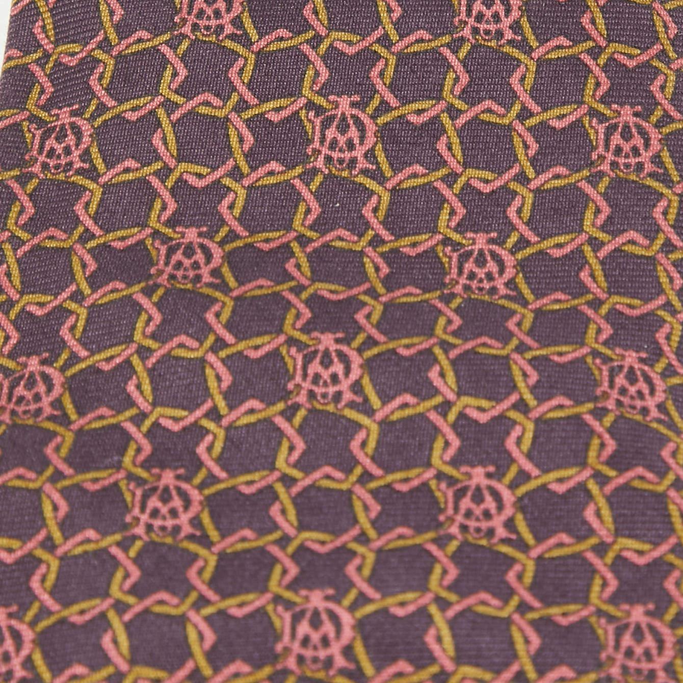 Brown Dunhill Dark Purple Geometric Print Silk Tie For Sale