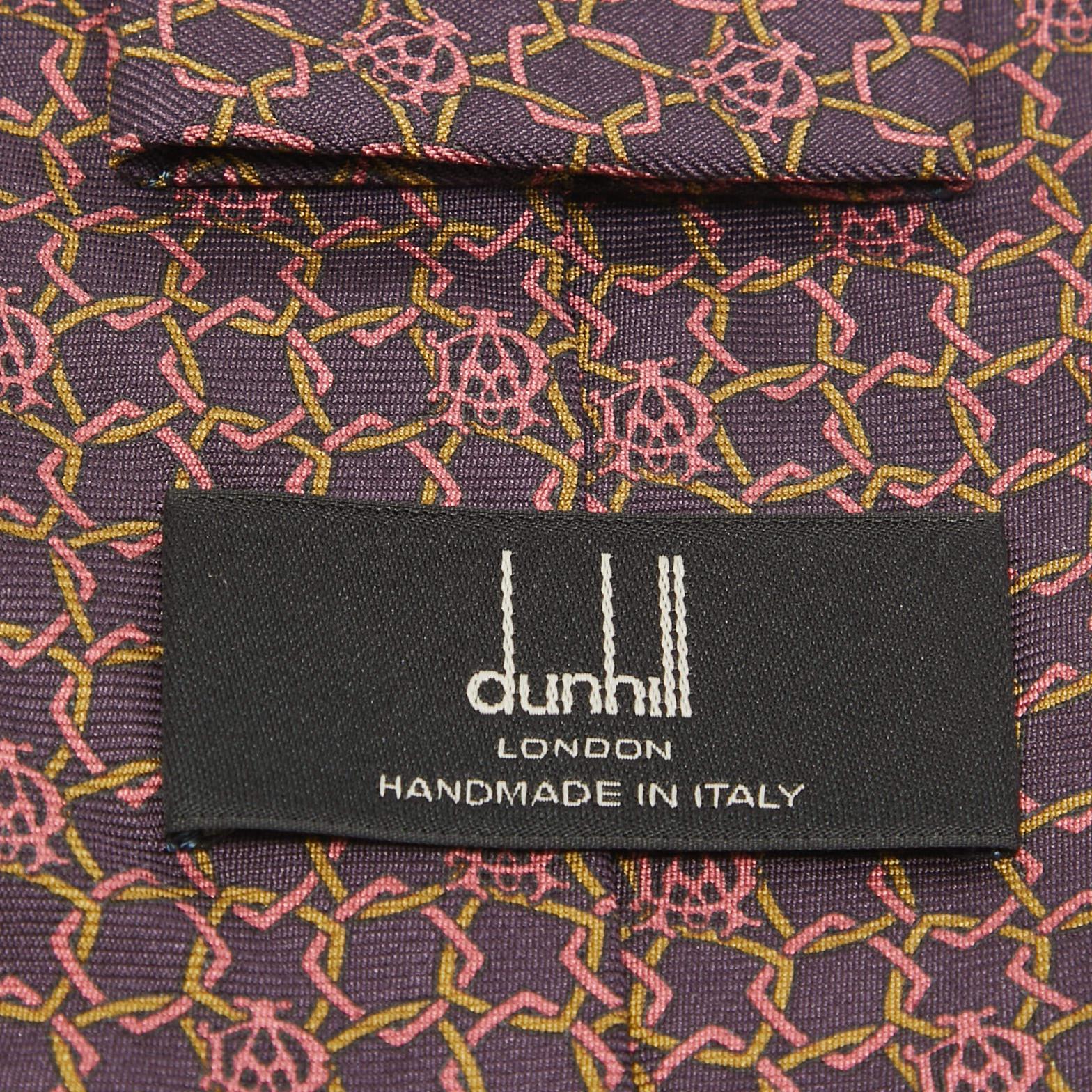 Dunhill Dark Purple Geometric Print Silk Tie In Good Condition For Sale In Dubai, Al Qouz 2
