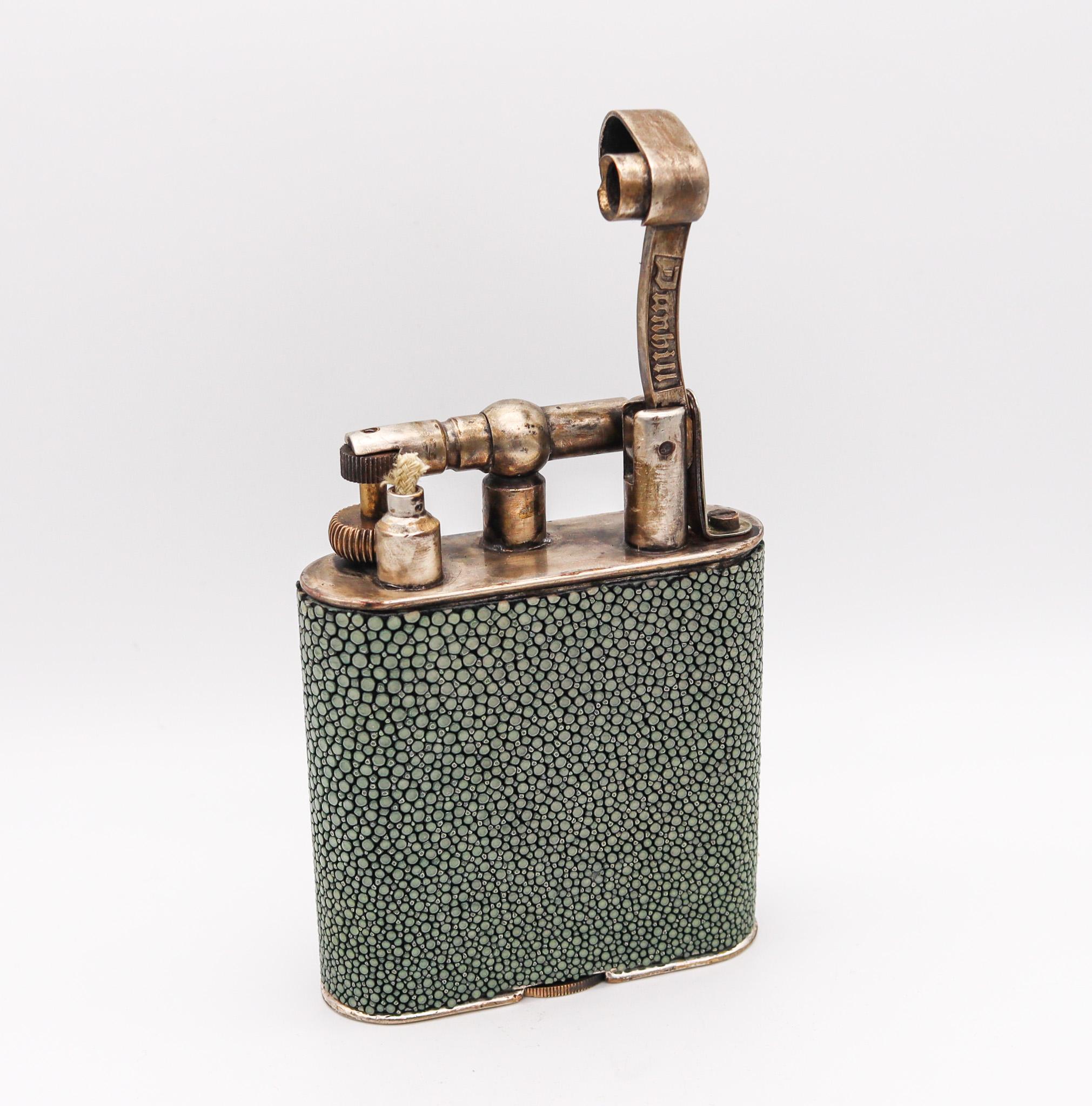 Art Deco Dunhill England 1940 Desk Table Unique Lift Arm Petrol Lighter with Shagreen For Sale