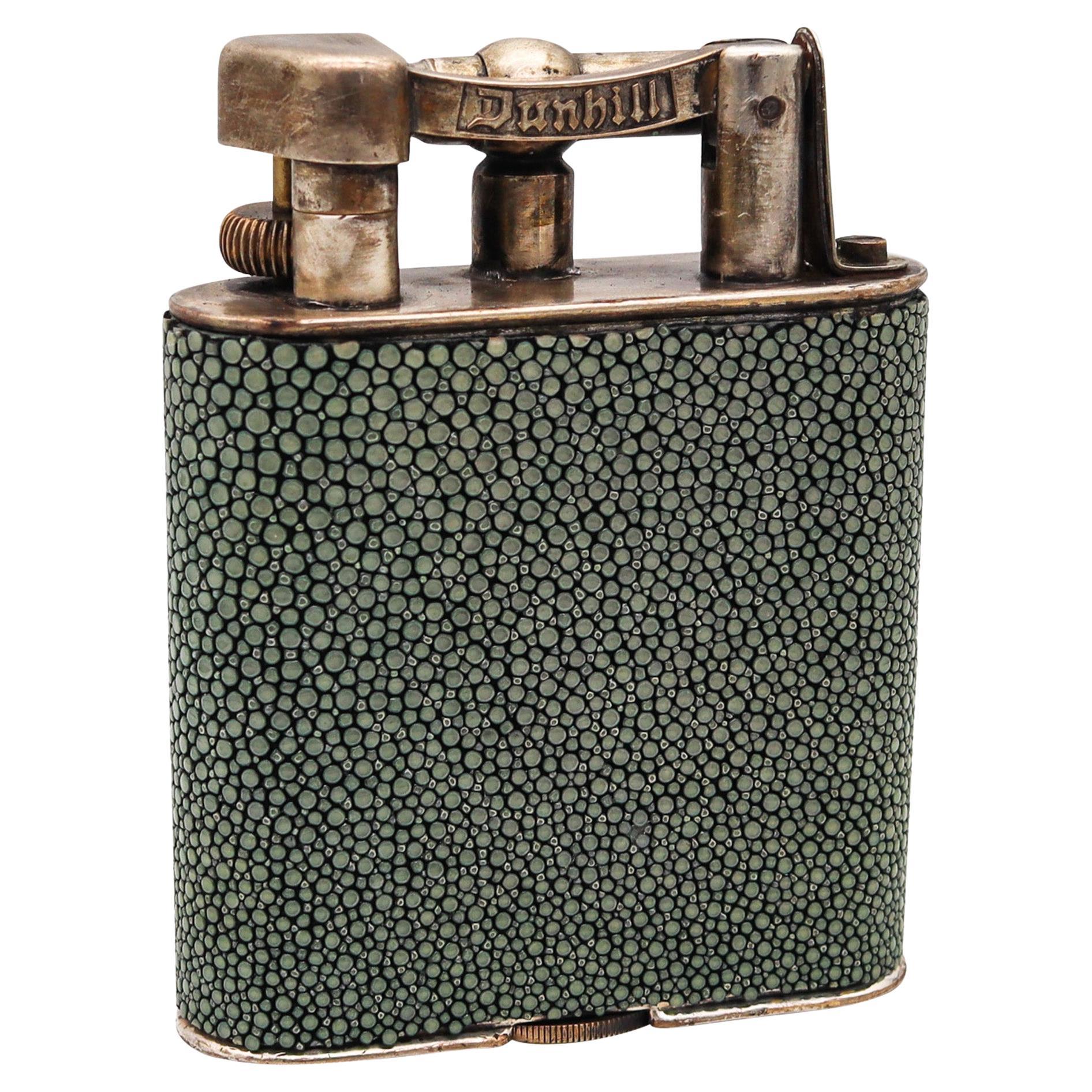 Dunhill England 1940 Desk Table Unique Lift Arm Petrol Lighter with Shagreen For Sale